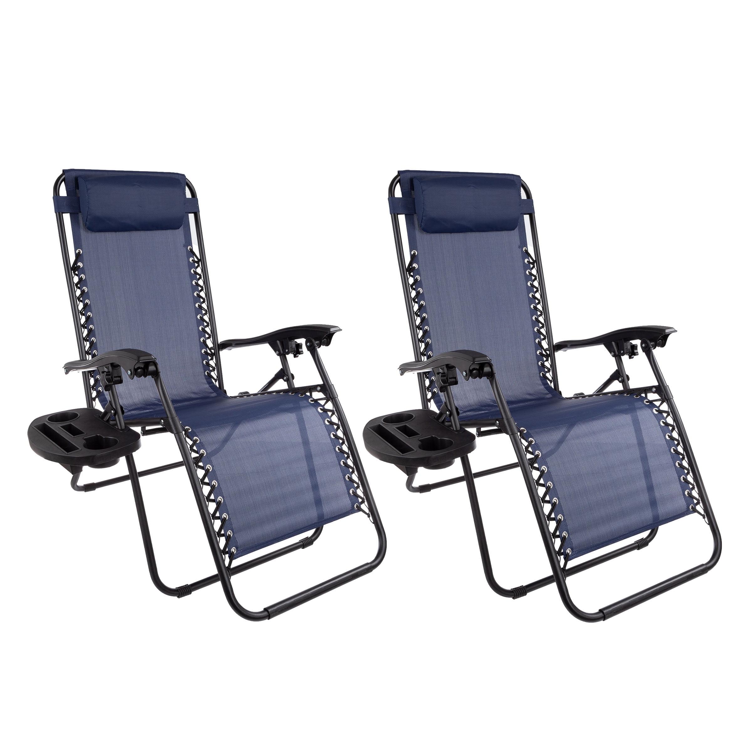 Navy Blue Steel Zero Gravity Lounge Chairs with Side Table