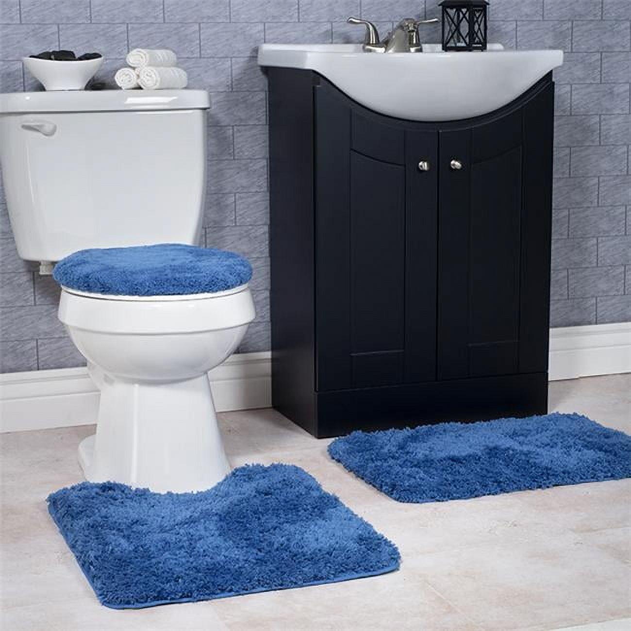 Lavish Home  Super Plush Non-Slip Bath Mat Rug Set, Navy - 3 Piece