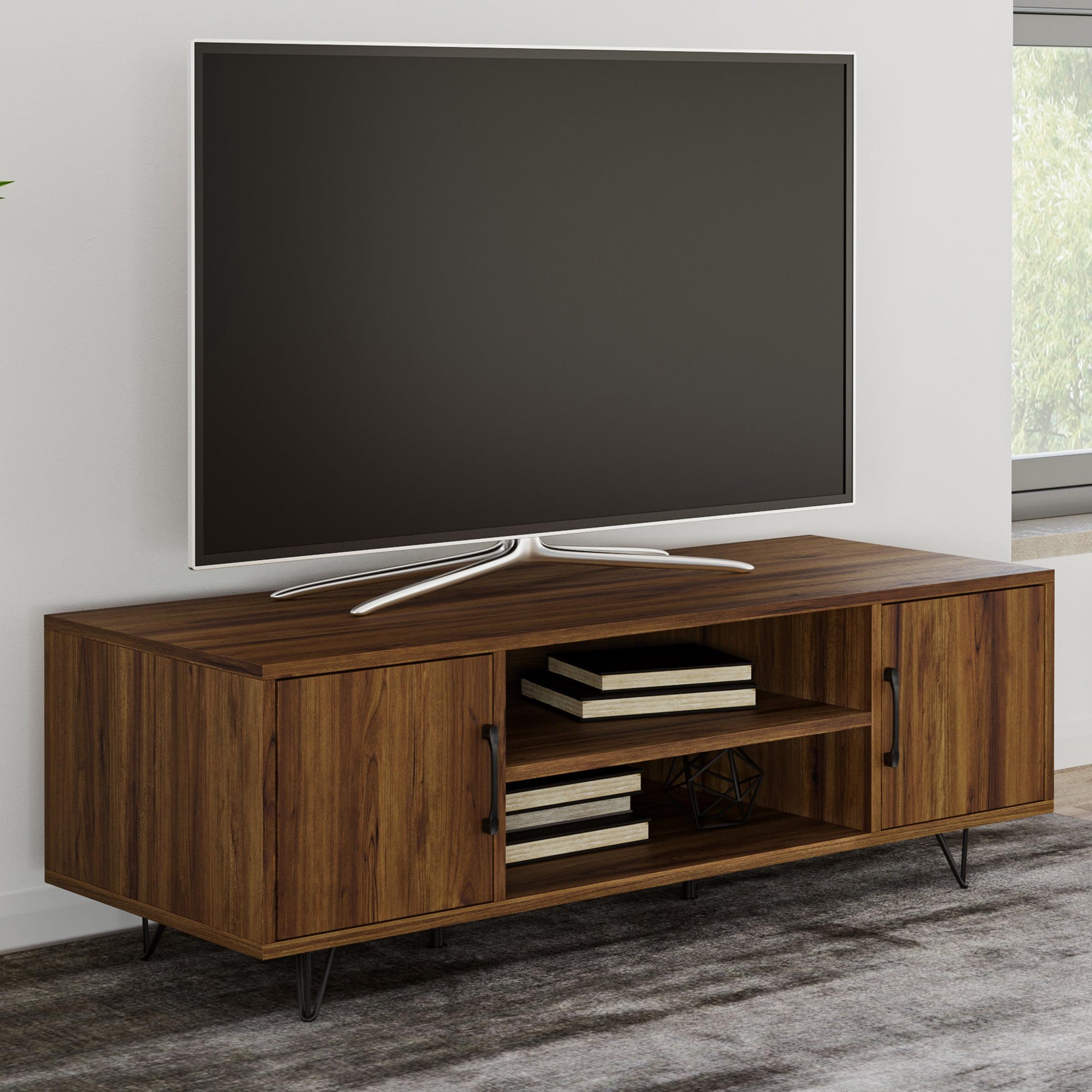 Lavish Home 50-inch TV Stand with 2 Doors, Media Shelves, Cord Management, and Hairpin Legs,  Dark Walnut