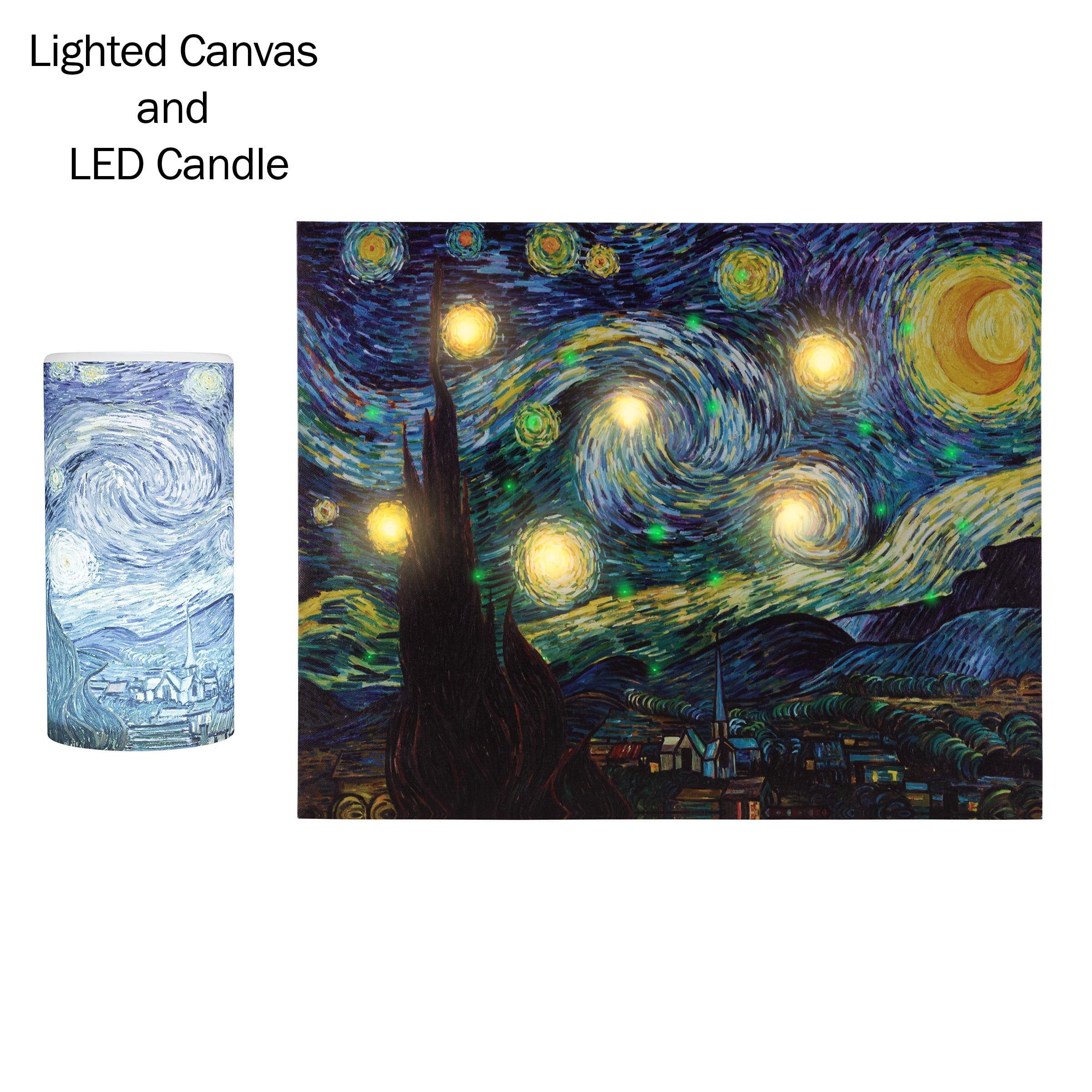 Van Gogh Starry Night Lighted Canvas and LED Candle Set