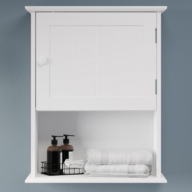 Wall-Mounted Storage Cabinet – Kitchen, Pantry, Laundry Room or Bathroom Organizer with Open Shelf – Bathroom Storage Furniture by Lavish Home (White)