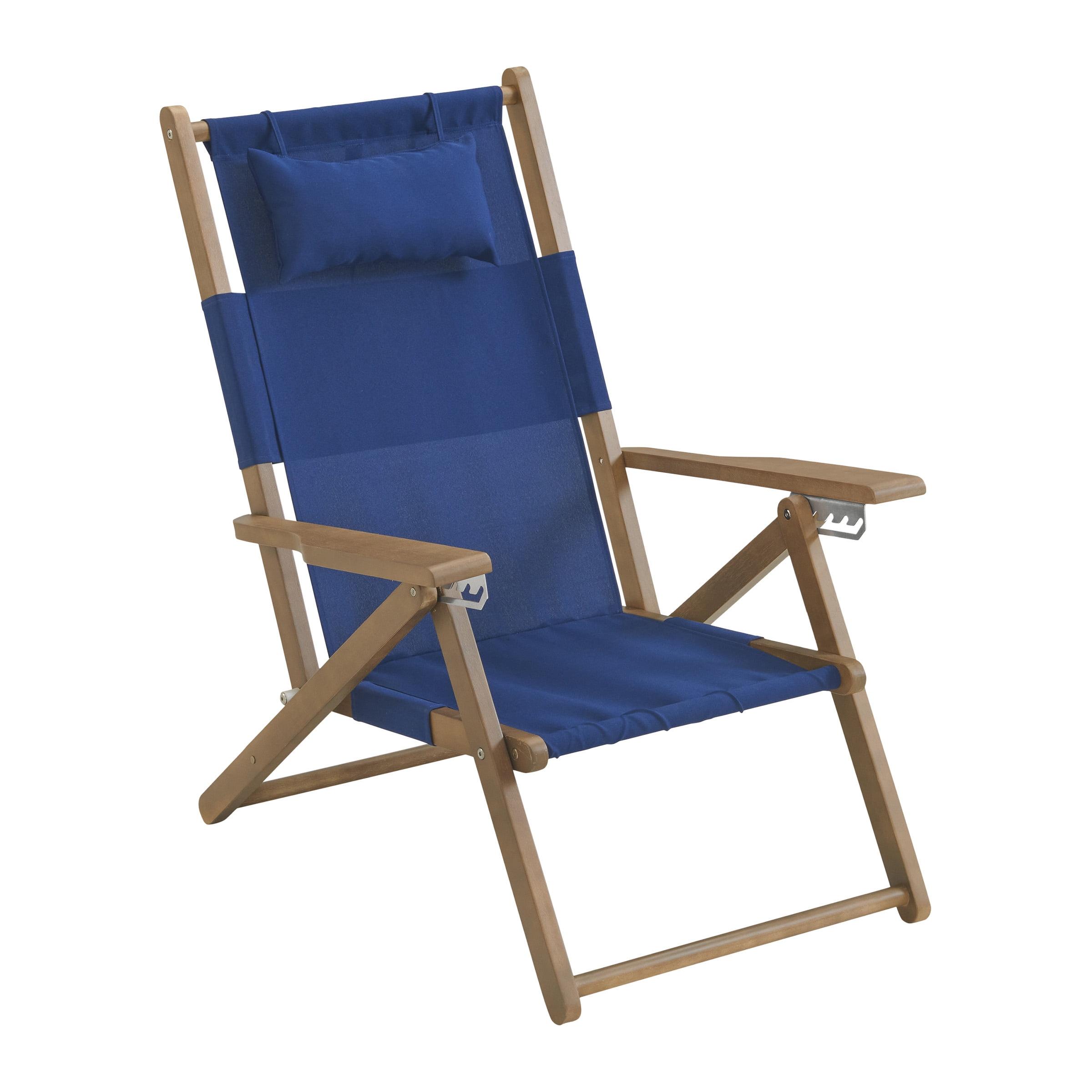 Blue Eucalyptus Wood Folding Camping Chair with Arms