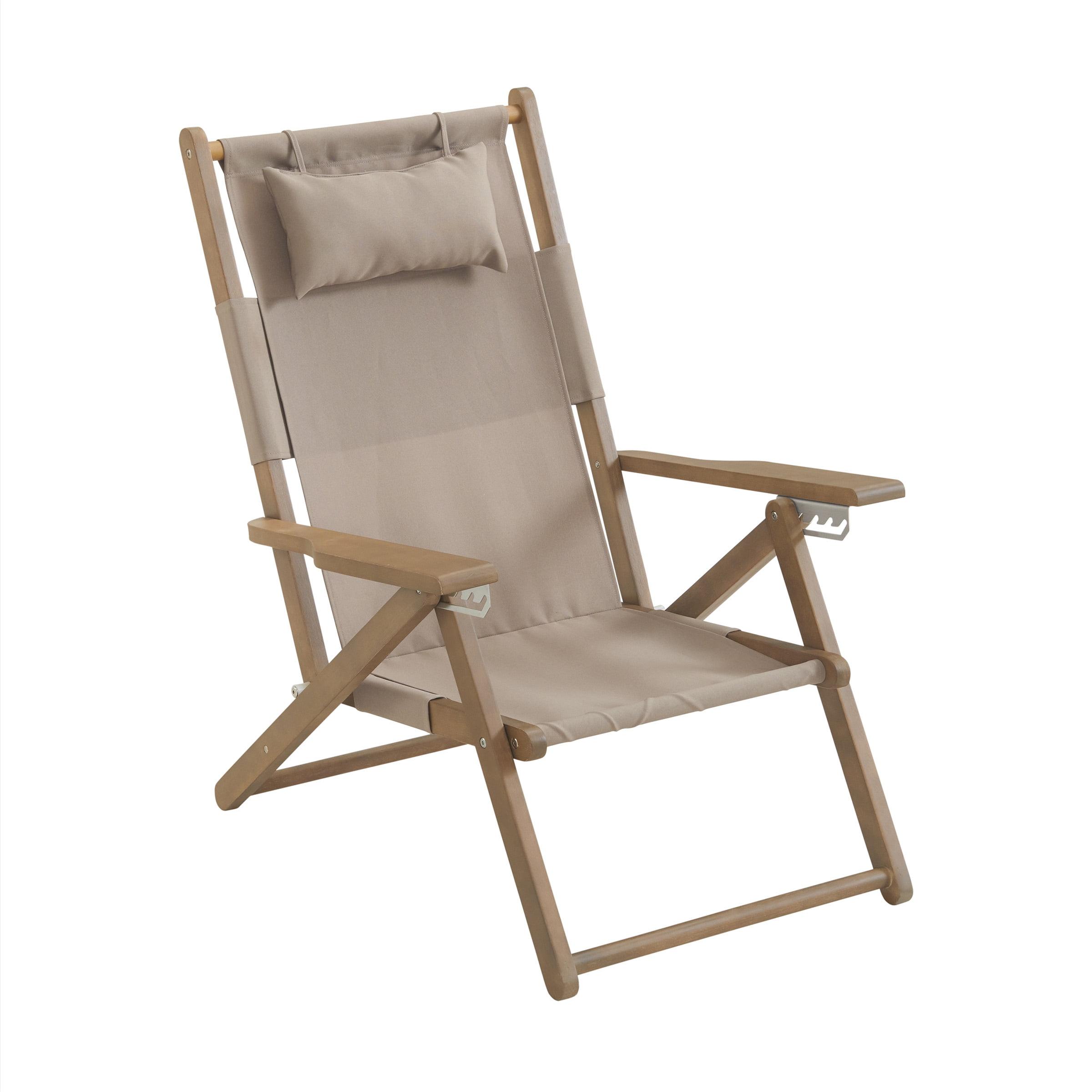 Beach Chair - Outdoor Weather-Resistant Wood Folding Chair with Backpack Straps - 4-Position Reclining Seat - Beach Essentials by Lavish Home (Taupe)