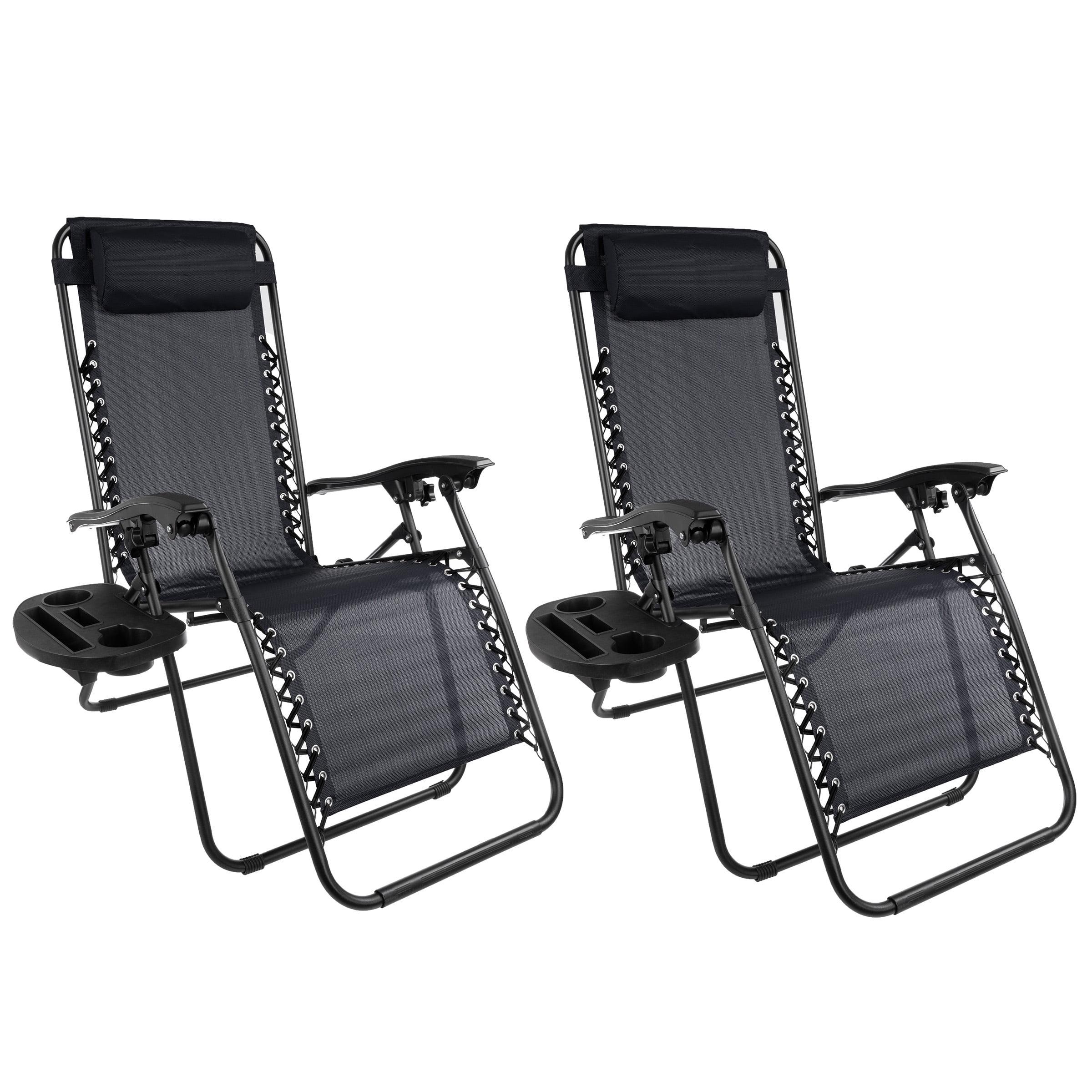 Costway 2 PCS Zero Gravity Chairs Lounge Patio Folding Recliner Outdoor Black with Cup Holder Black
