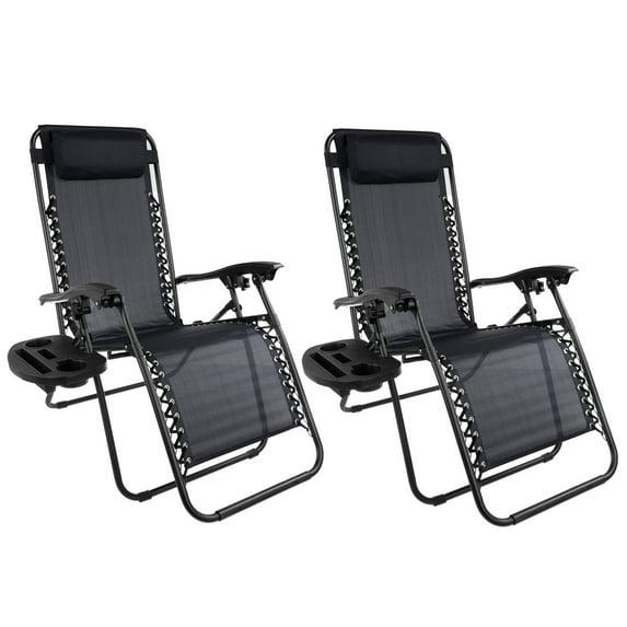 Costway 2 PCS Zero Gravity Chairs Lounge Patio Folding Recliner Outdoor Black with Cup Holder Black