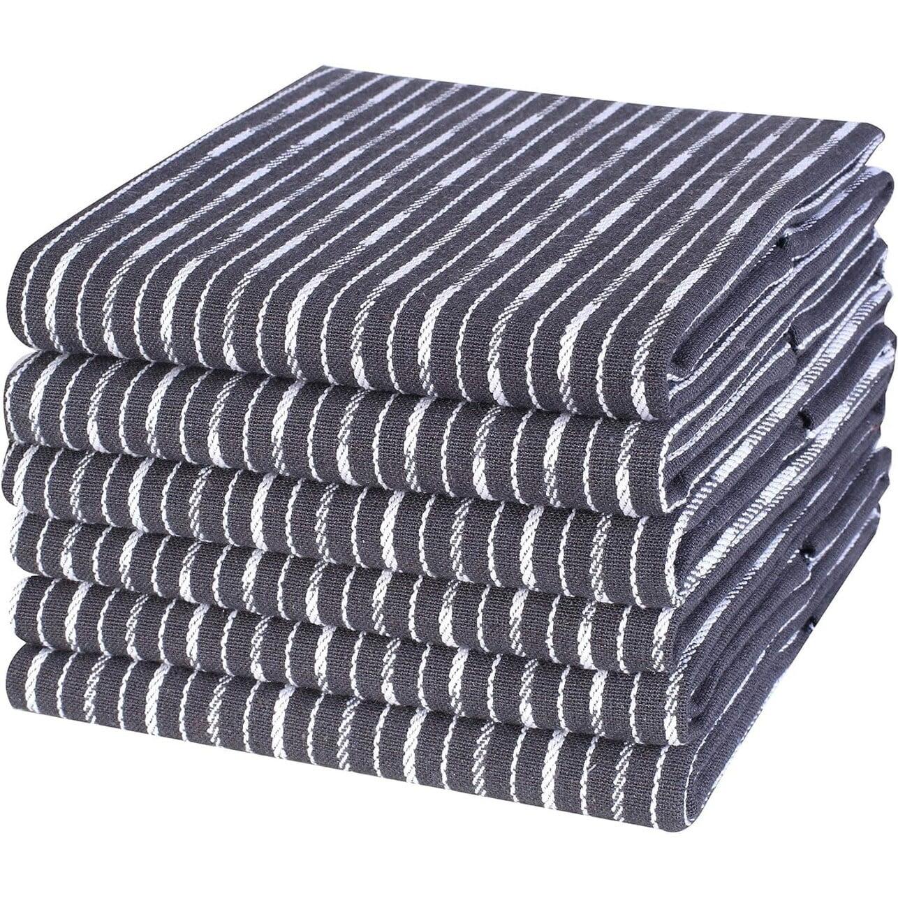 Charcoal Striped 100% Cotton Kitchen Towel Set of 6