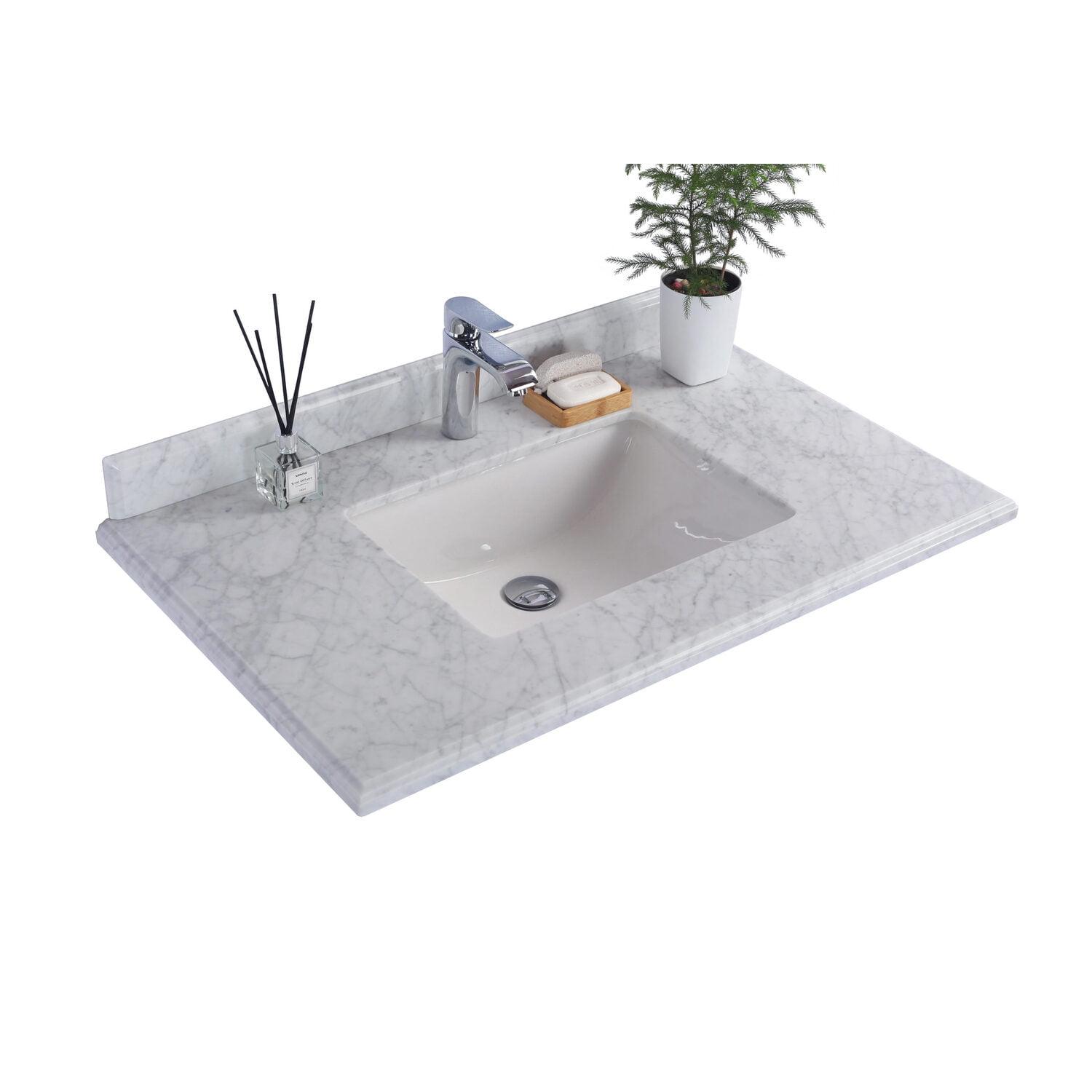 Laviva White Carrara Marble Countertop with Ceramic Sink