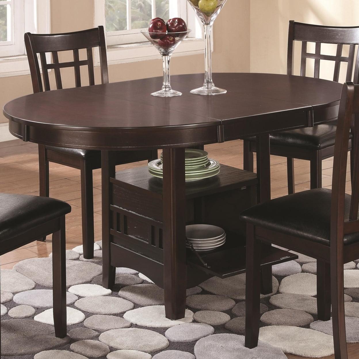 Espresso Round Extendable Wood Dining Table with Storage