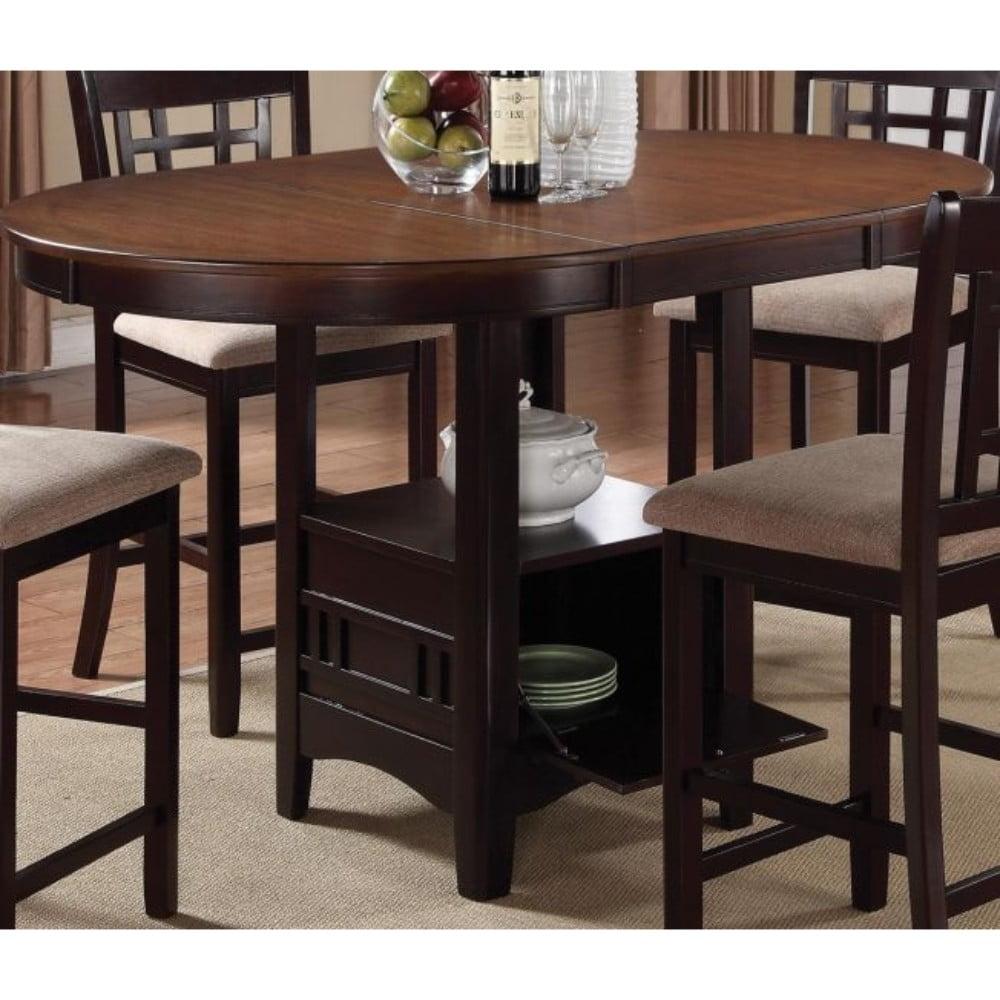 Transitional Oval Wood Counter Height Table with Storage, Espresso
