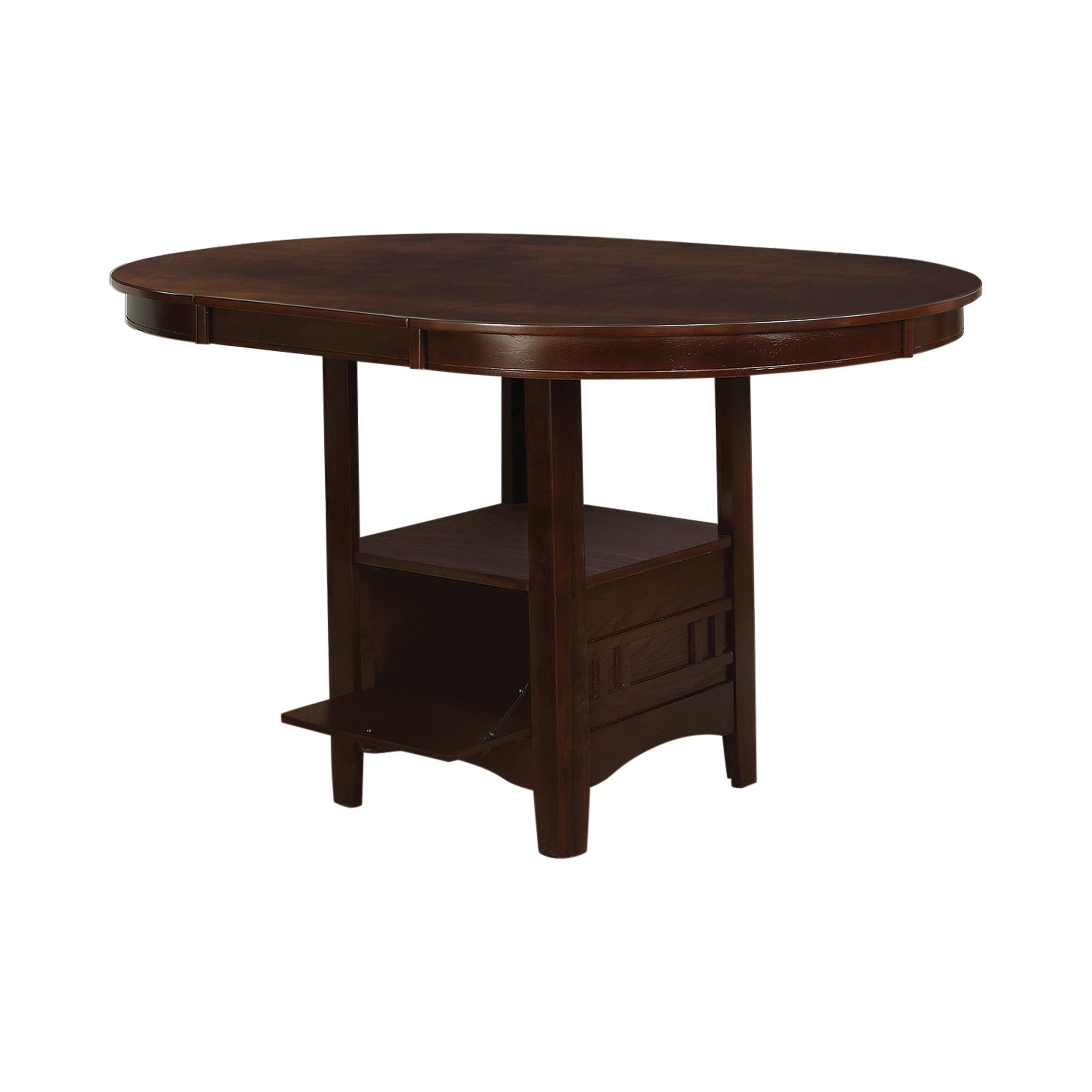 Casual Contemporary Round Extendable Wood Counter Height Dining Table in Warm Brown