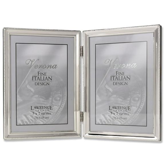 Lawrence Frames Polished Silver Plate 5x7 Hinged Double Picture Frame - Bead Border Design