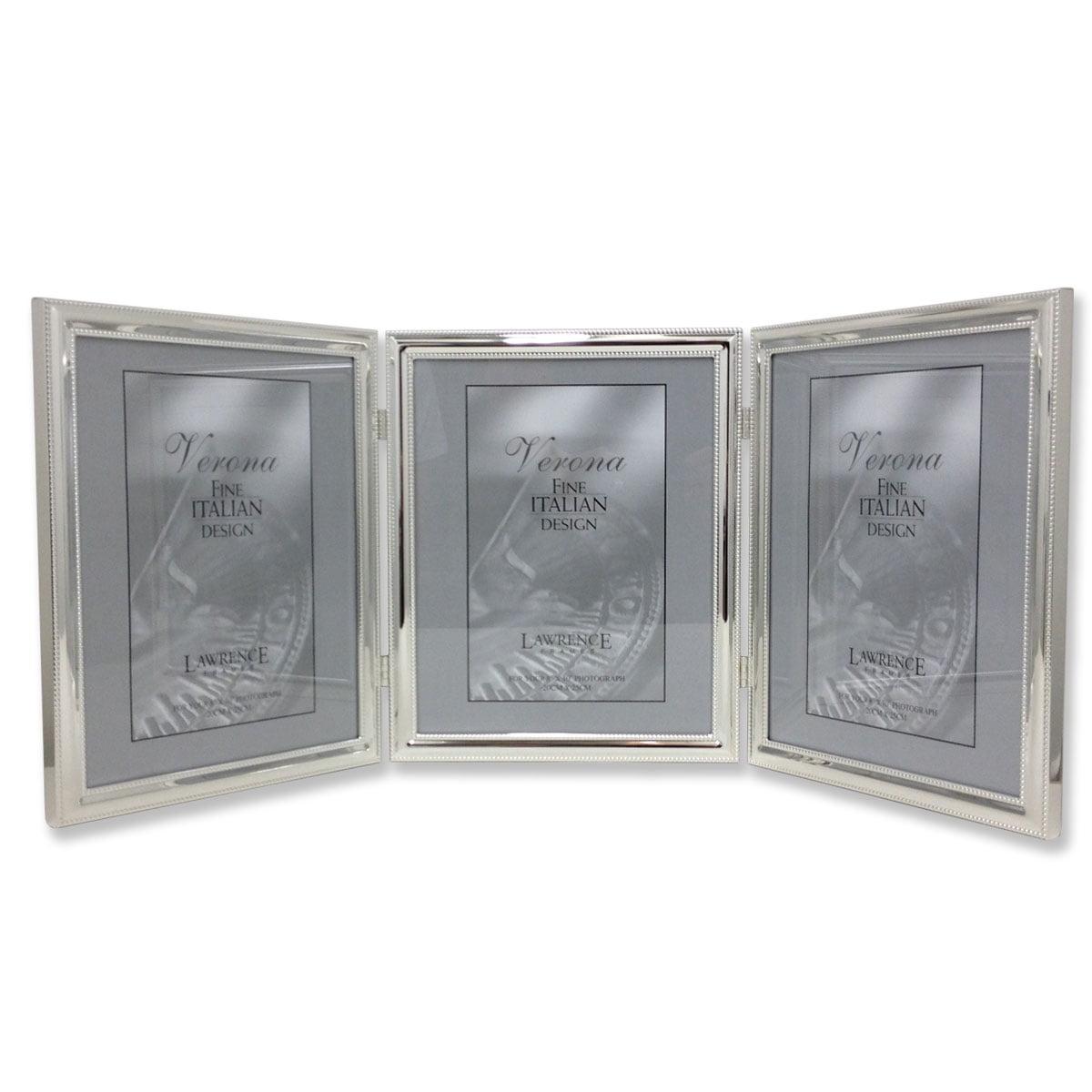 Lawrence Frames Silver Plated Double Bead 8x10 Hinged Triple Picture Frame