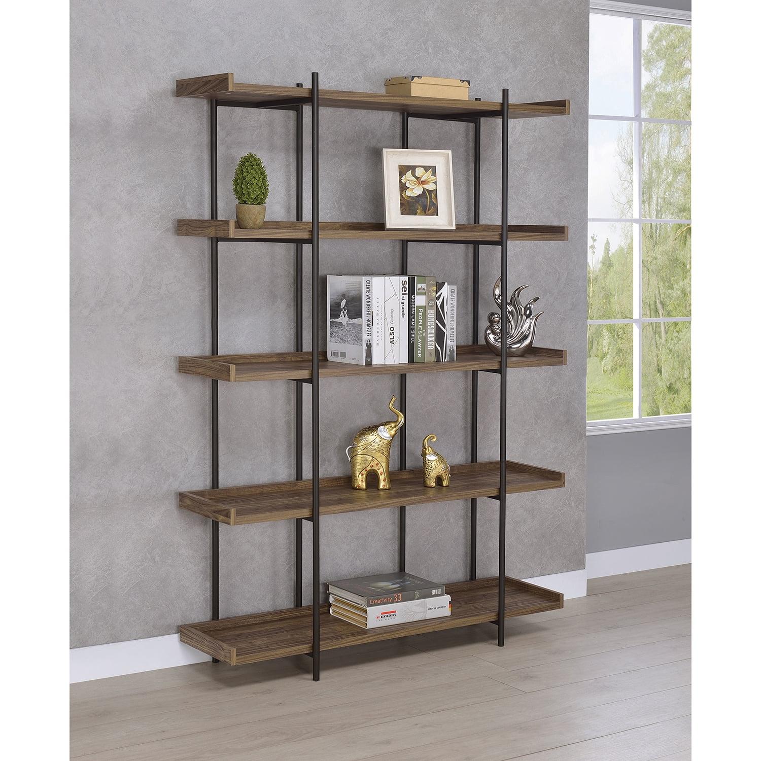 Lawtey Transitional 5-Shelf Bookcase in Aged Walnut and Black