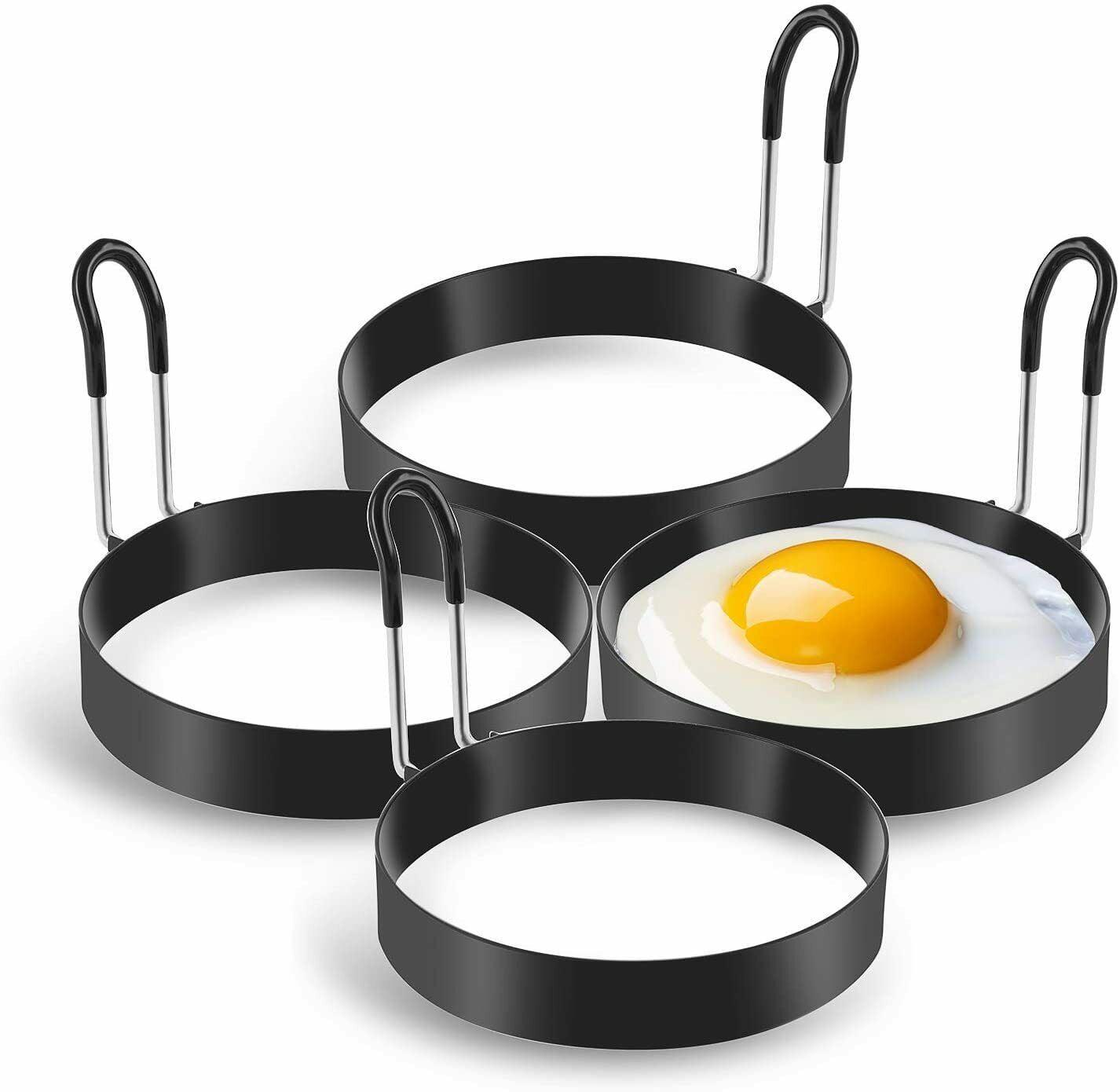 Eggs Rings 4 Pack Stainless Steel Egg Cooking Rings Pancake Mold for frying Eggs and Omelet, Black