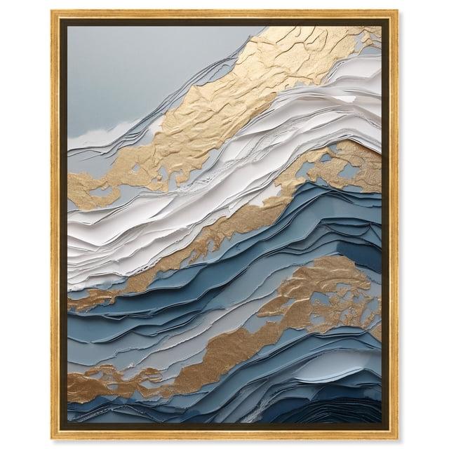 Layers Of Glam Water Canvas Modern Blue Abstract Wall Art by Art Remedy, Gold Frame, 36" x 45"