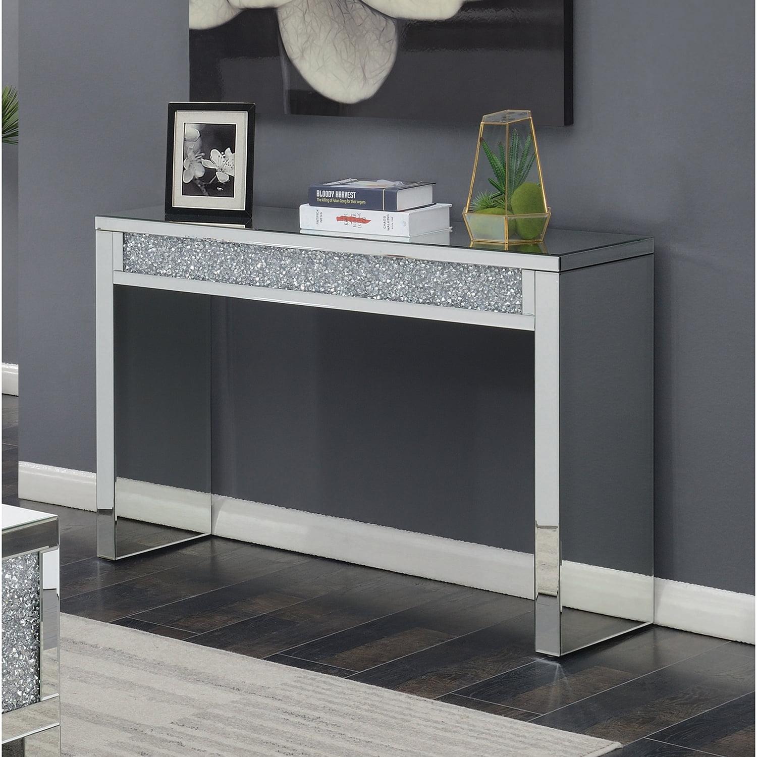Layton 47" Silver and Clear Mirrored Rectangular Sofa Table