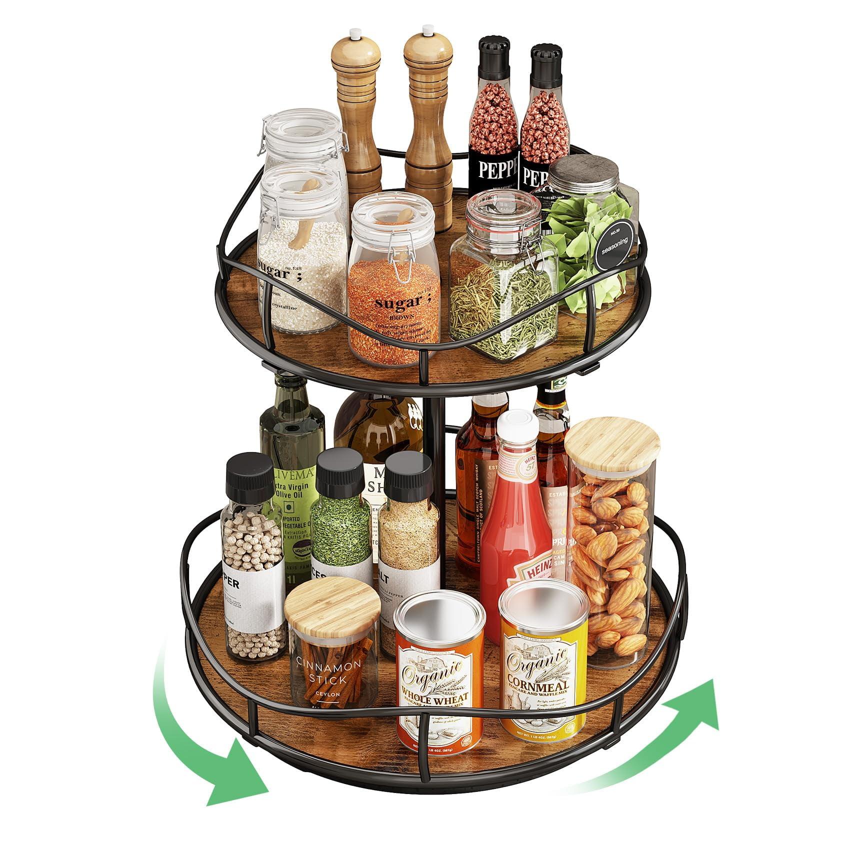 2-Tier Wood and Metal Rotating Lazy Susan Organizer