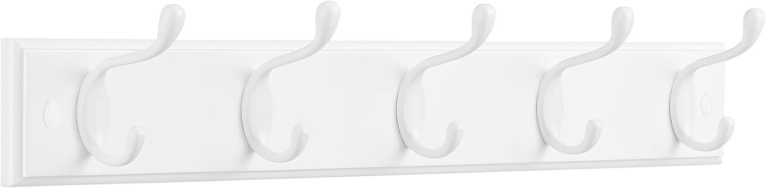 White Wall-Mounted Coat Rack with 5 Dual Metal Hooks