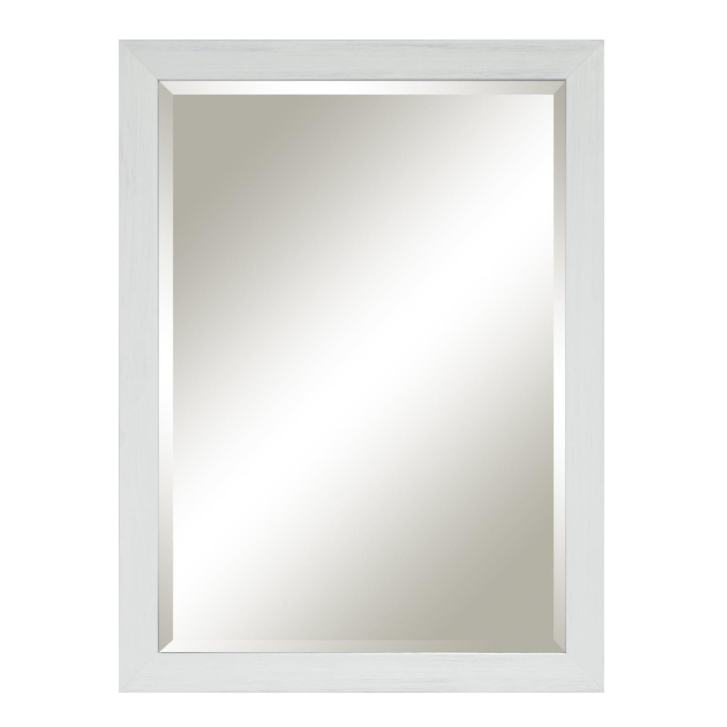 Kasey Shaker Farmhouse 30" x 40" White-Wash Wood Framed Beveled Mirror