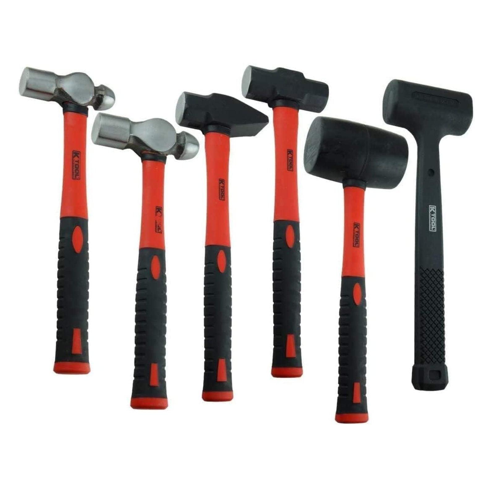 6 Piece Carbon-Steel Forged Hammer Set with Fiberglass Handles