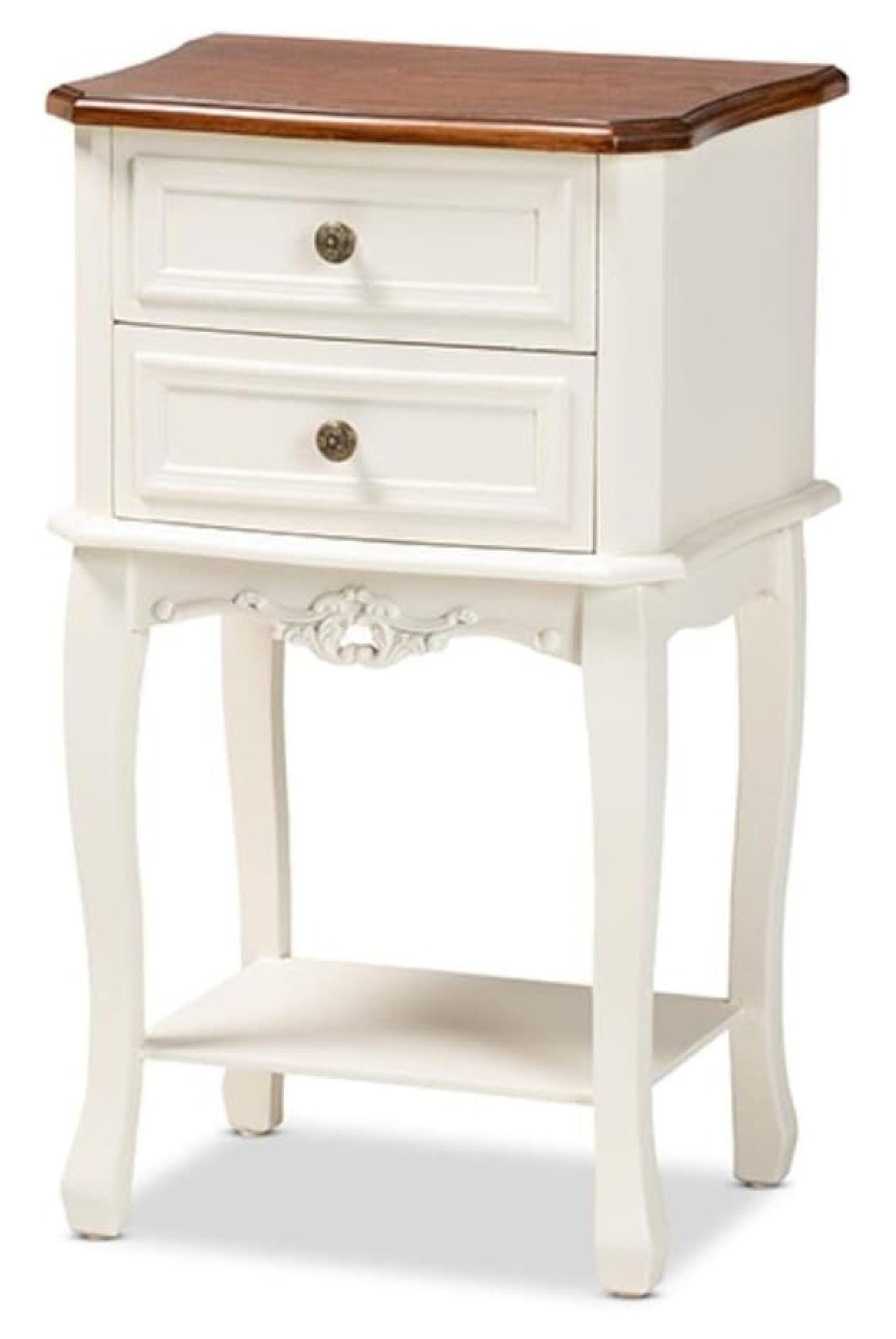 Darla Traditional French White & Cherry Brown Wood Nightstand