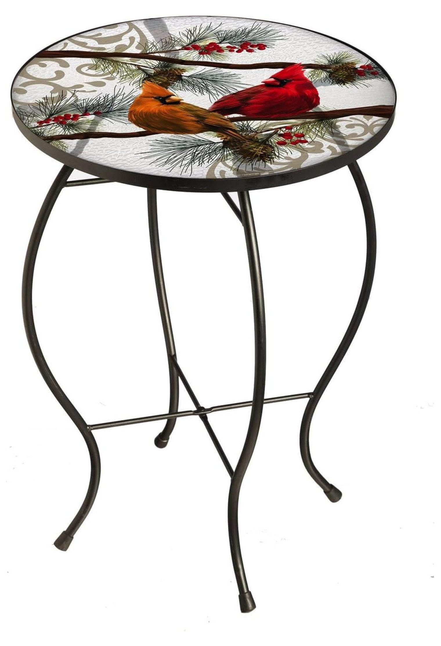 Seasonal Cardinals Embossed Glass & Metal Garden Table