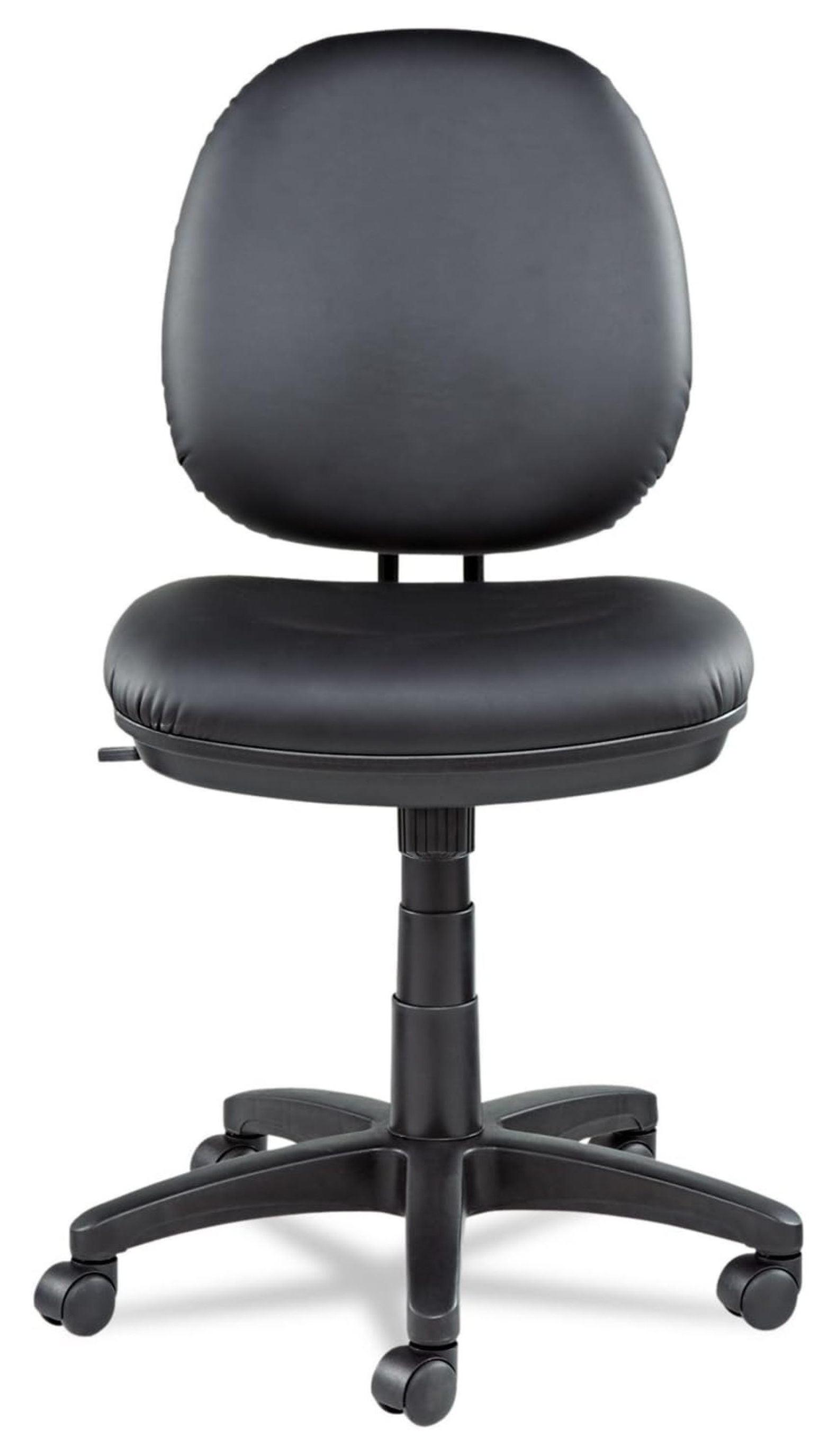 Black Leather Armless Swivel Task Chair with Plastic Base