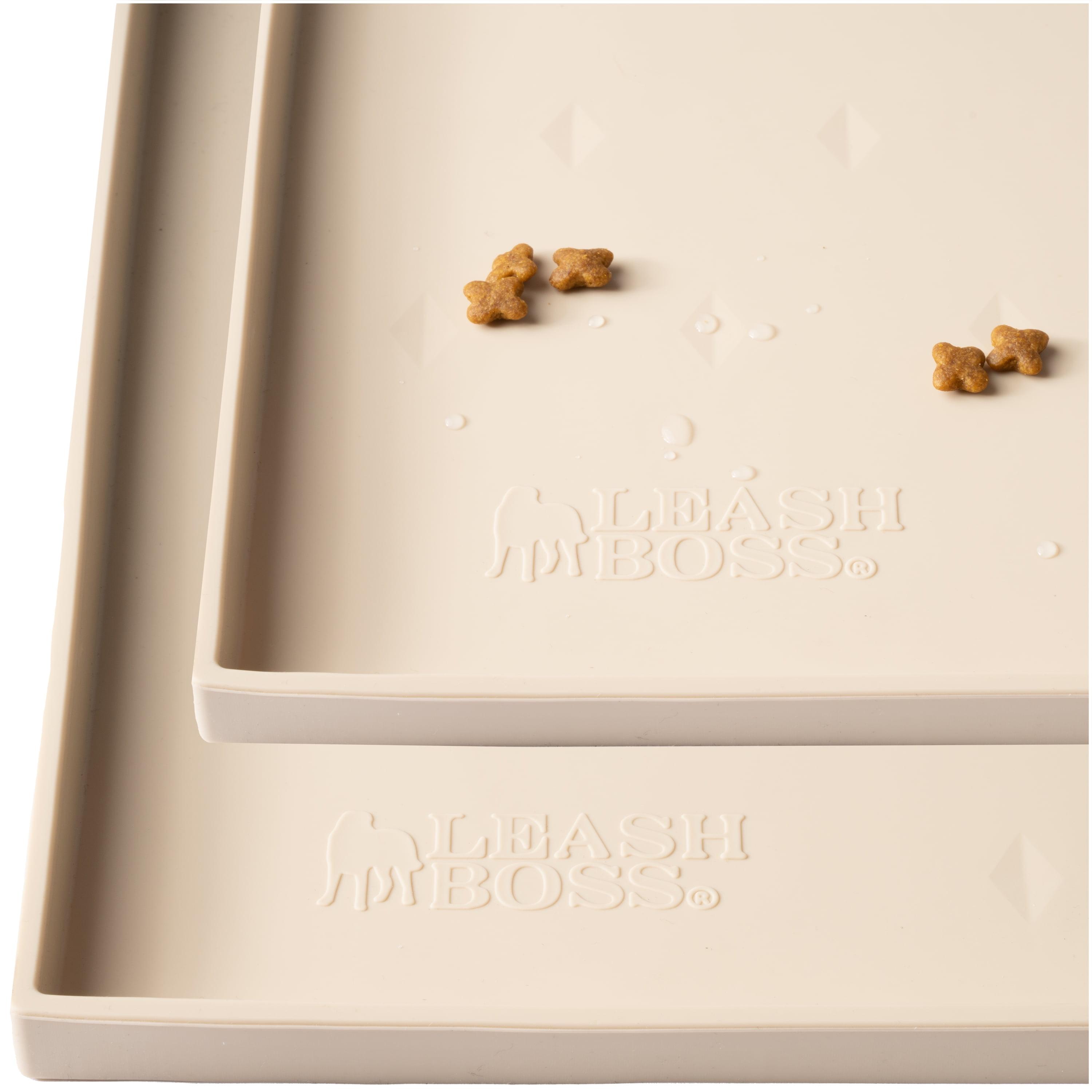 Leashboss Splash Mat Dog Food Silicone Tray with Tall Lip, for Pet Food and Water Bowls - Beige - M/L