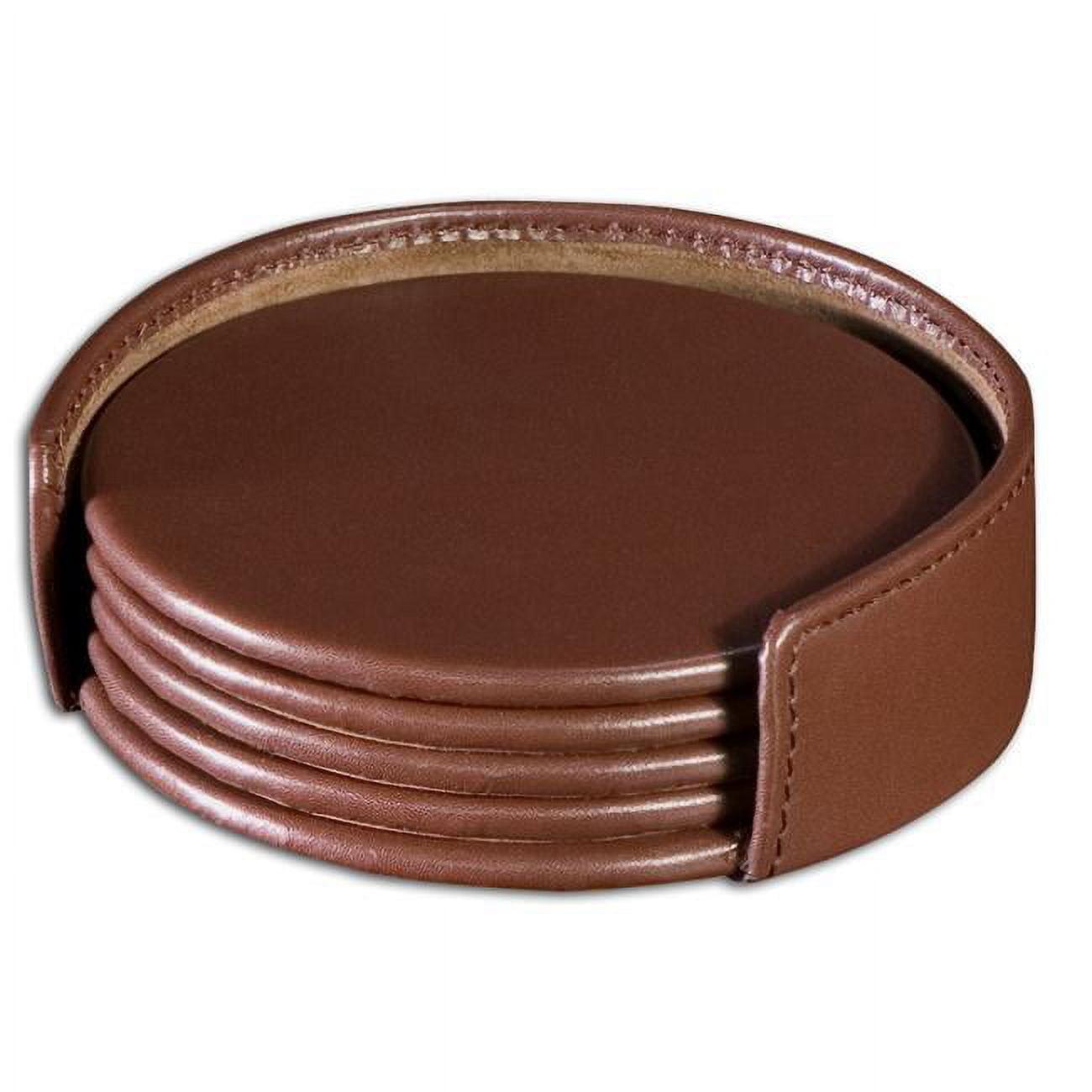 Dacasso A3418 Chocolate Brown Leatherette 4 Coaster Set with Holder