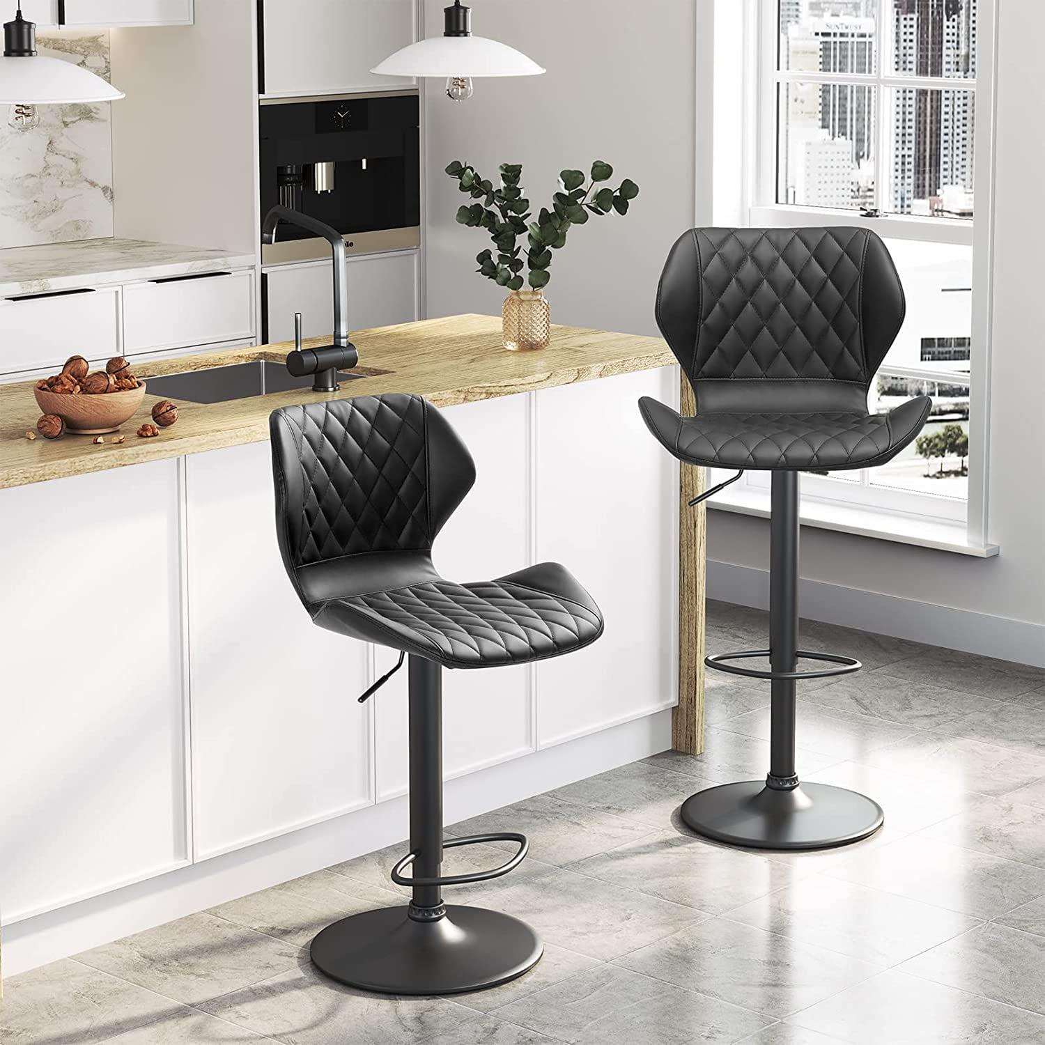 Waleaf Swivel Counter Height Bar Stools Set of 2,Adjustable PU Leather Dining Barstools with Footrest