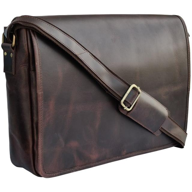 Leather Laptop Bag for Men 16" Messenger Shoulder Computer Satchel Business Office Crossbody Work Bag by Rustic Town, Mulberry