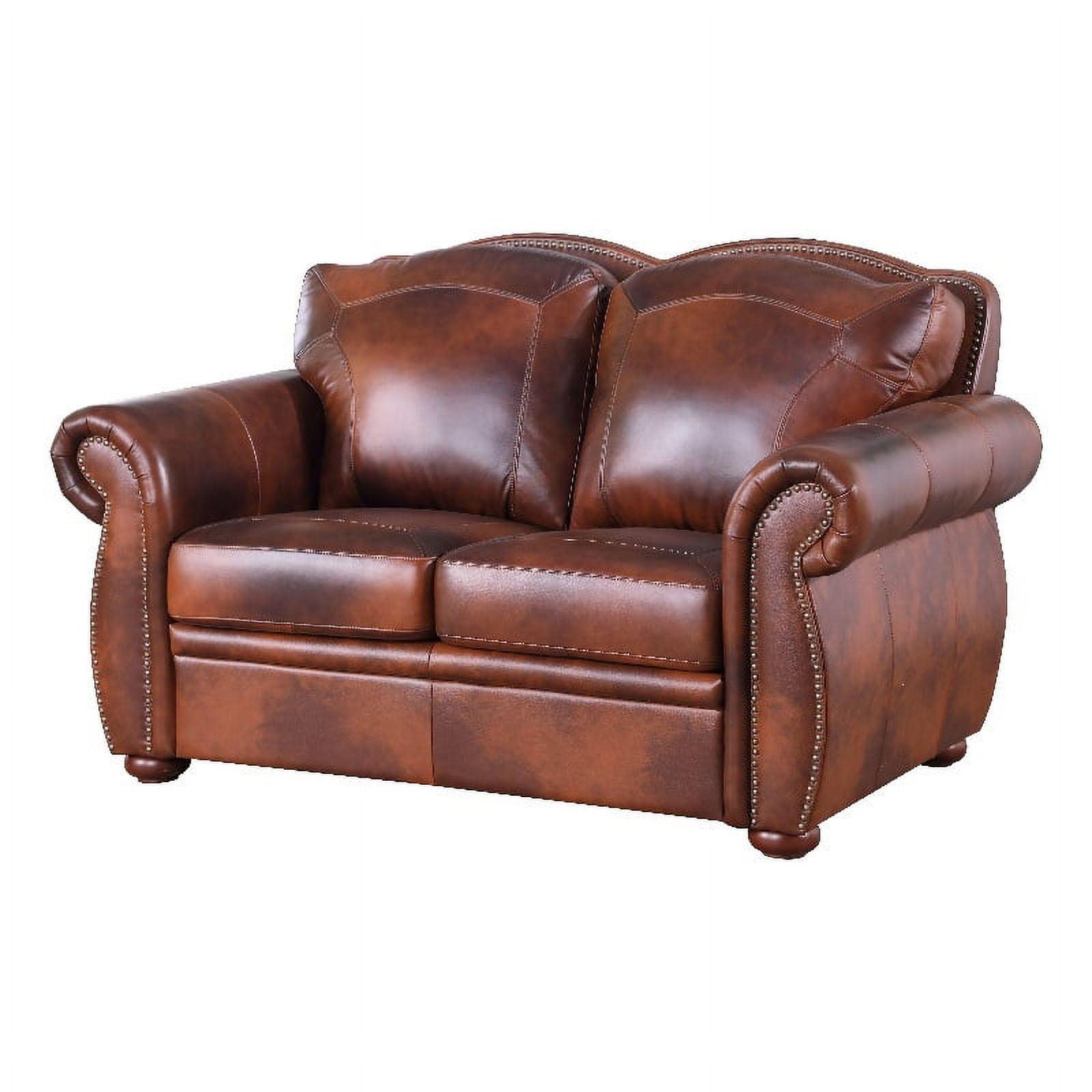 Marco Brown Genuine Leather Loveseat with Nailhead Trim