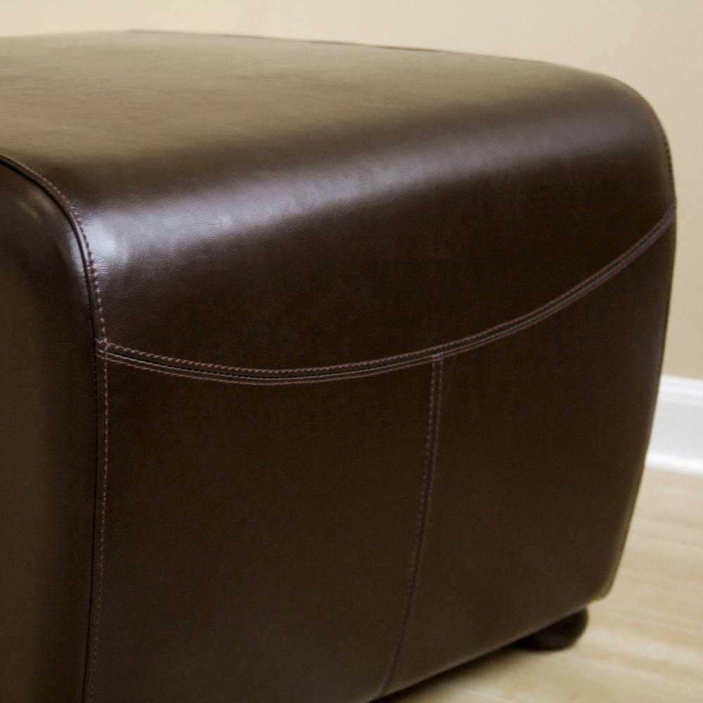 Dark Brown Leather Rounded Cocktail Ottoman