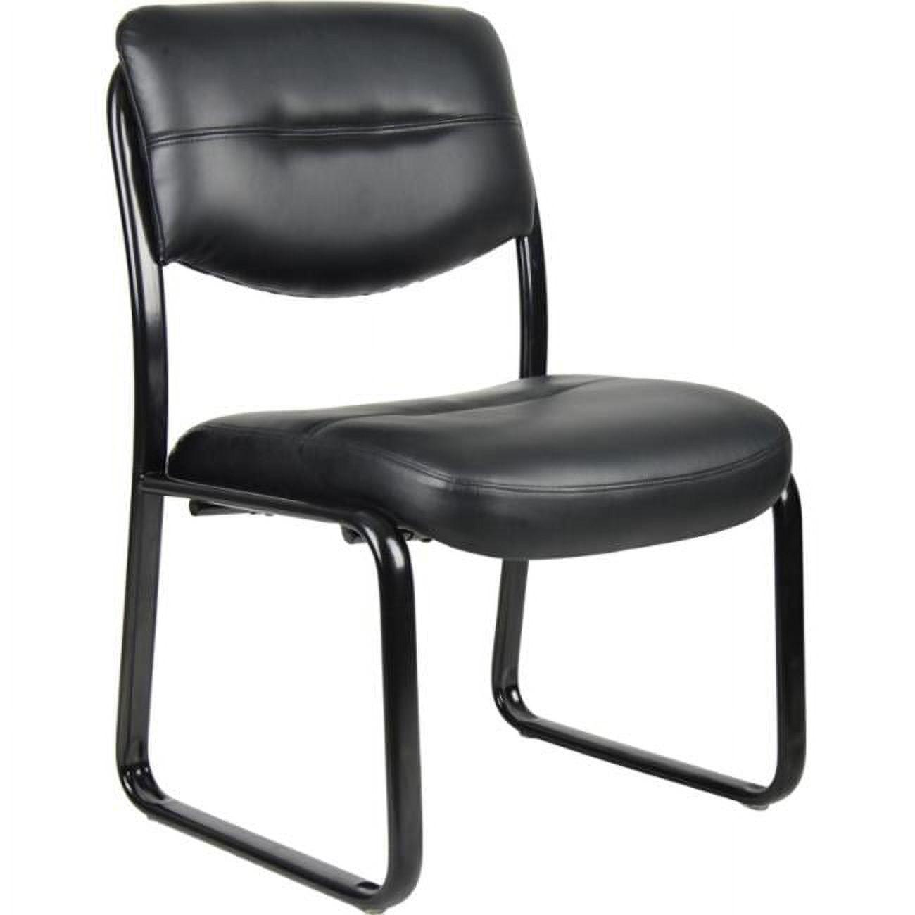 Elegant Black LeatherPlus Armless Guest Chair with Metal Sled Base