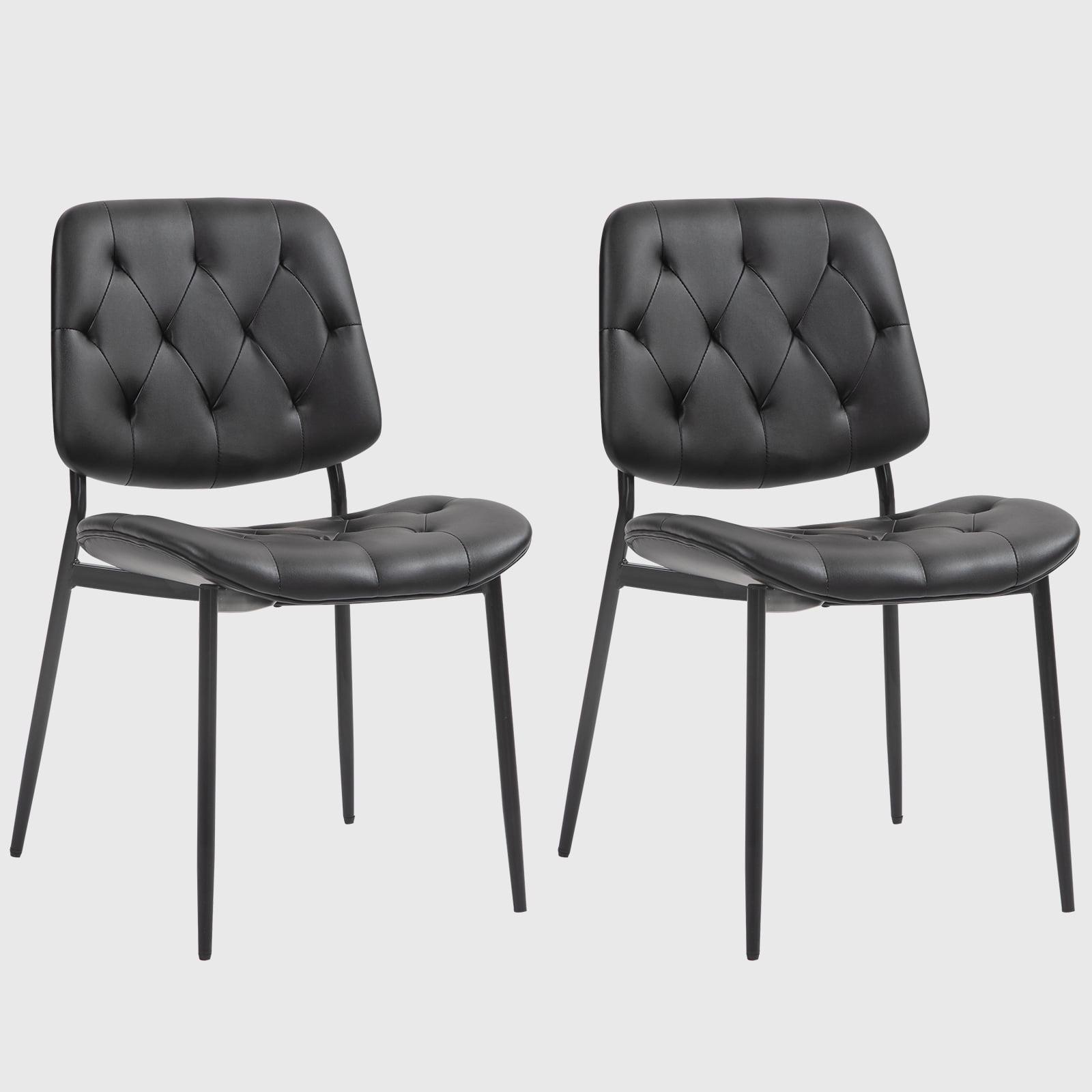 Black Tufted Faux Leather Upholstered Metal Side Chair Set