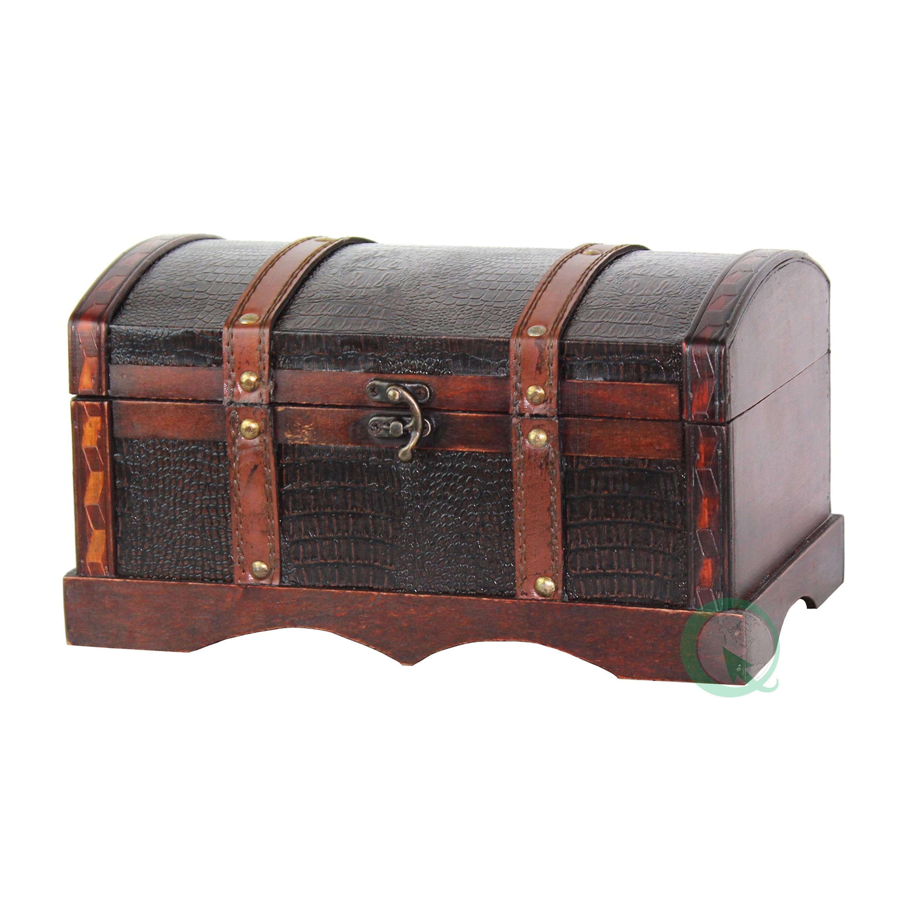 Vintage Leather and Wood Rectangular Storage Trunk