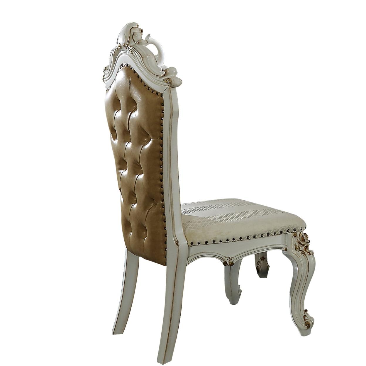 Elegant Beige Faux Leather Upholstered Side Chair with Queen Anne Legs