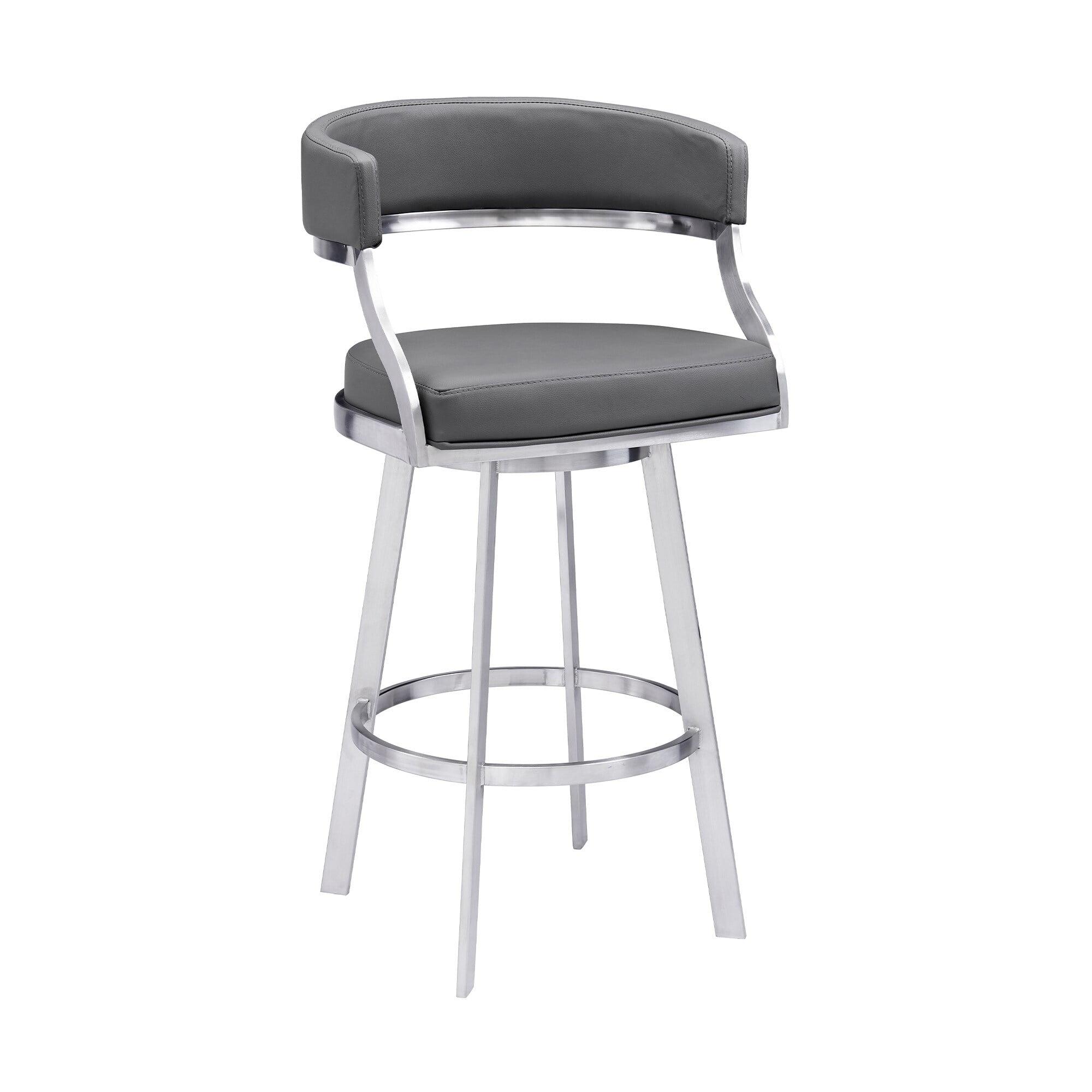 Leatherette Flared Curved Back Counter Height Barstool, Silver