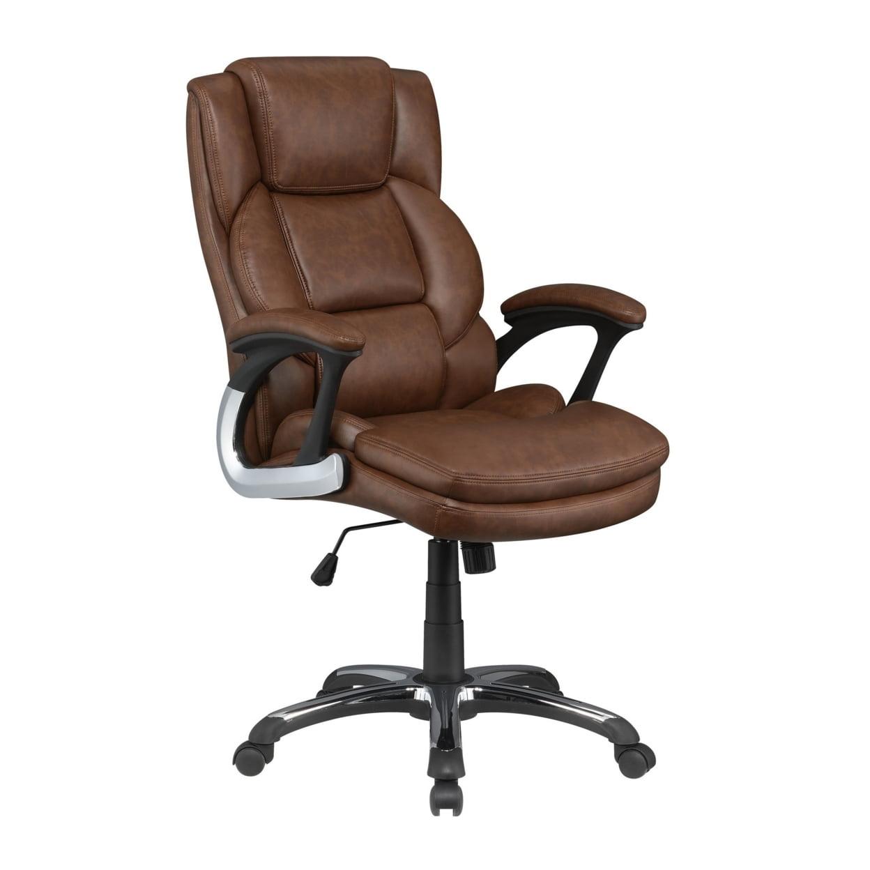 Sophisticated Brown Leatherette Task Chair with Metal Star Base