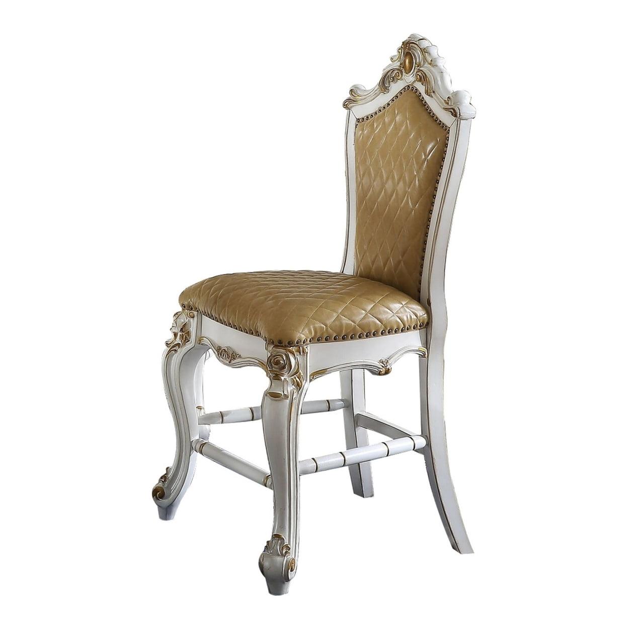 Elegant White Leatherette Diamond-Stitched Counter Height Chair Set