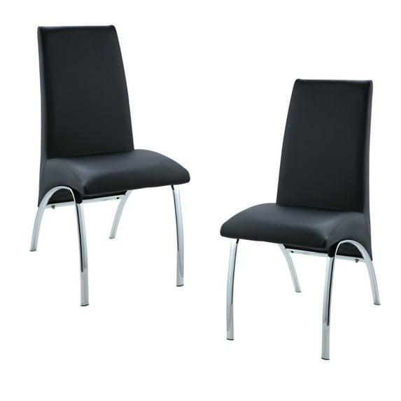 Set of 2 17" Pervis PU Dining Chairs Black/Chrome - Acme Furniture