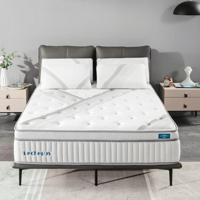 Lechepus 14 Inch Queen Mattress, Comfort Memory Foam Hybrid Mattress for Pressure Relief,  Medium Plush Feel Pocket Springs Mattress,  Mattress in Box, CertiPUR-US Certified