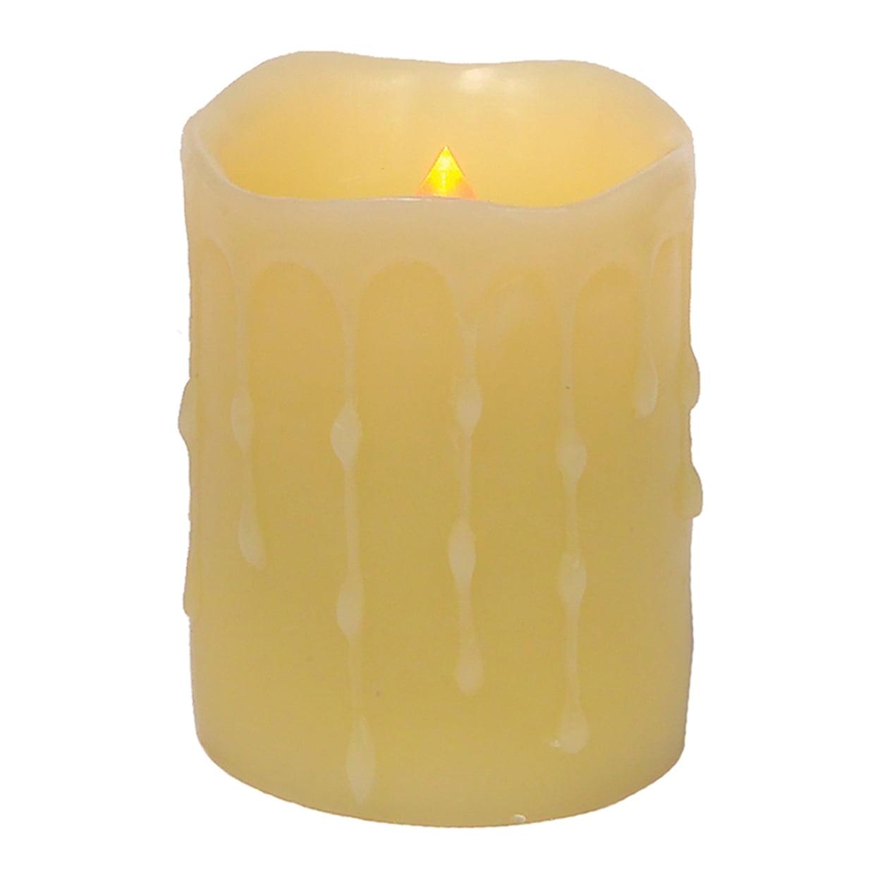 Yellow Flameless LED Wax Dripping Pillar Candle Set