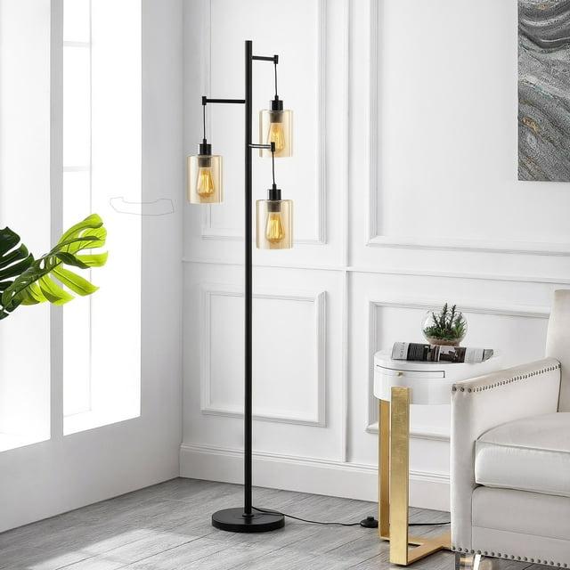 Ledel Get 69" Industrial 3-Light Tree Floor Lamp with Glass Shades Amber