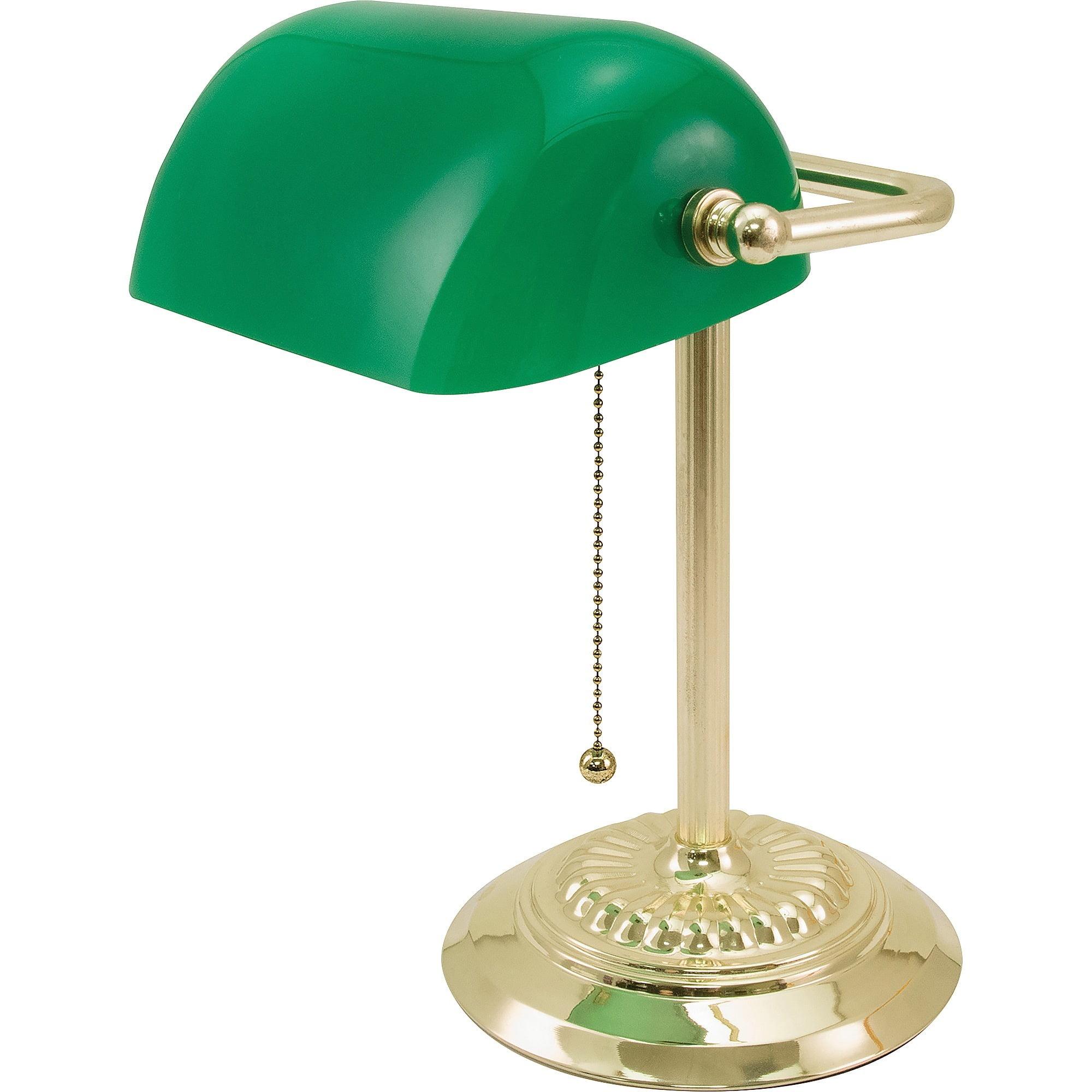 Alera Traditional Banker's Lamp, Green Glass Shade, 10.5"w x 11"d x 13"h, Antique Brass -ALELMP557AB