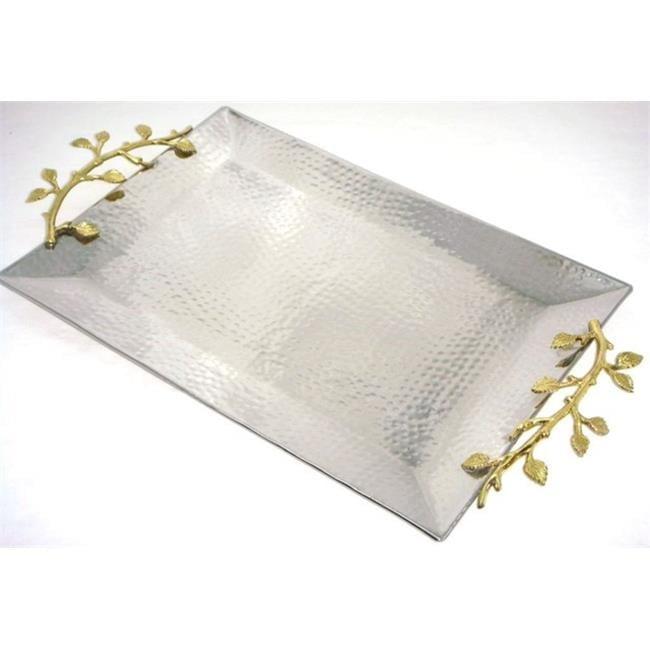Leeber 70038 Elegance Gilt Leaf Rectangular Stainless Steel Tray, 21 x 12 in.