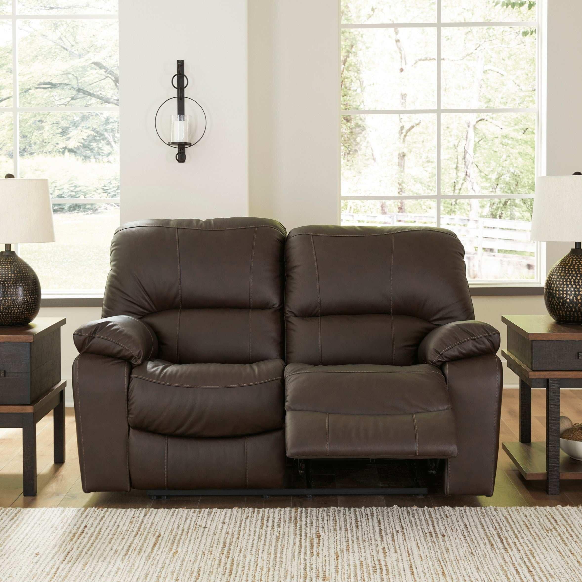 Dark Brown Faux Leather Power Reclining Loveseat with Pillow-top Arm