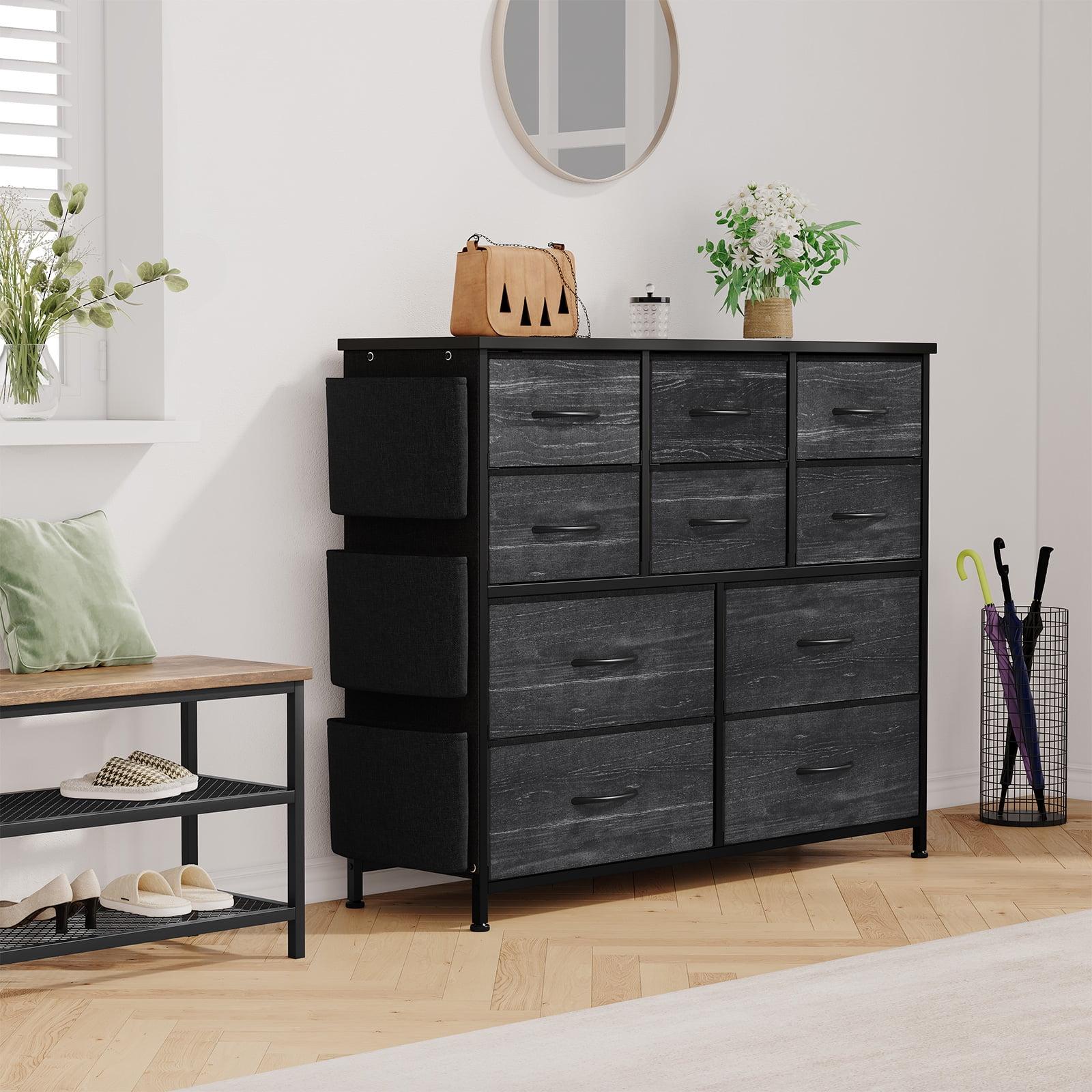 GIKPAL 10 Drawer Dresser, Chest of Drawers for Bedroom with Side Pockets and Hooks, Black