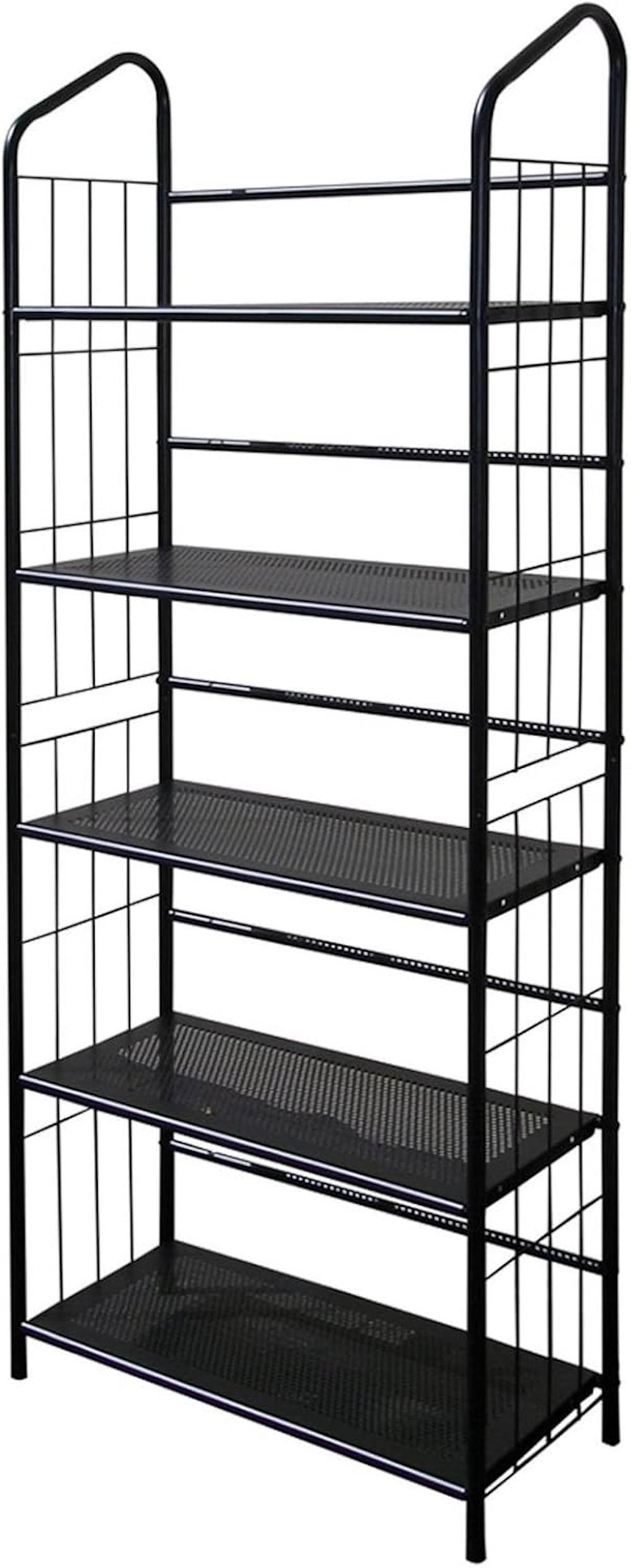 Black Metal 5-Tier Standard Bookcase for Office