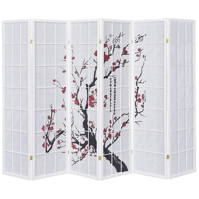 Legacy Decor 6 Panel Room Divider Privacy Screen Panel Blossom Shoji Design White Color